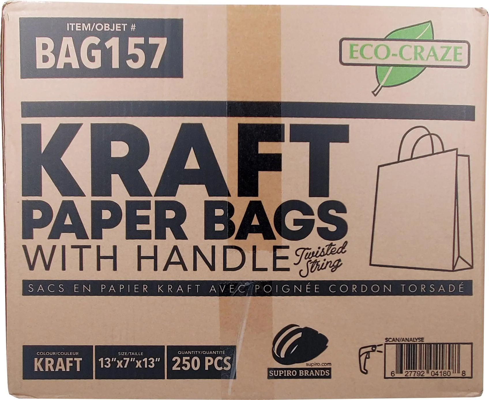 Eco-Craze -13x7x13 Kraft Paper Bag - Twisted Handle - Image 2