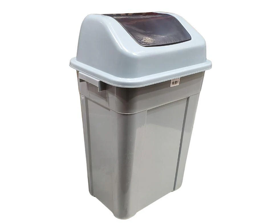 50L Square Waste Bin w/Push Lid - Grey - Image 2