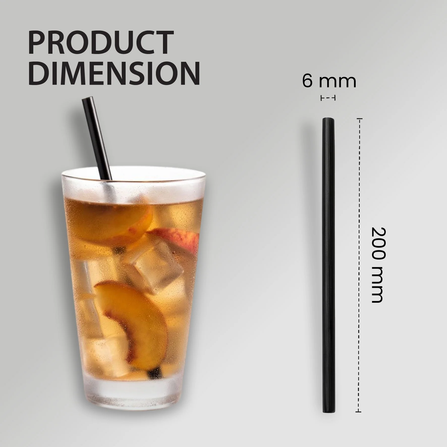 Value+  - 8'' - Black Plastic Straw - 6 mm - Image 2