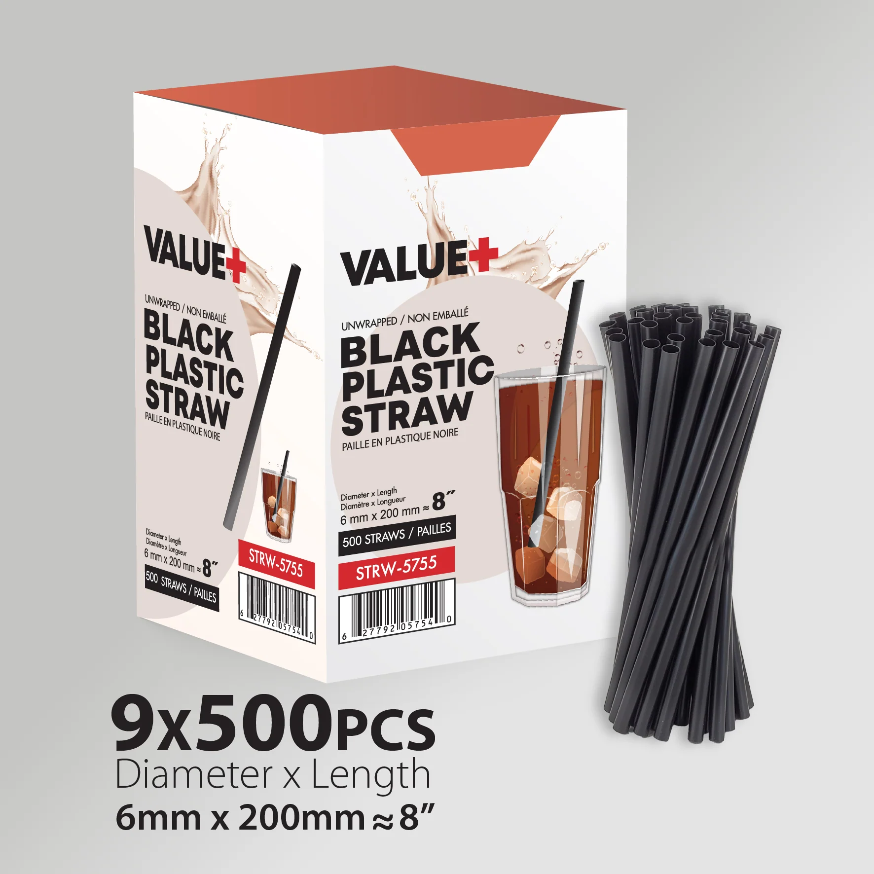 Value+  - 8'' - Black Plastic Straw - 6 mm - Image 4