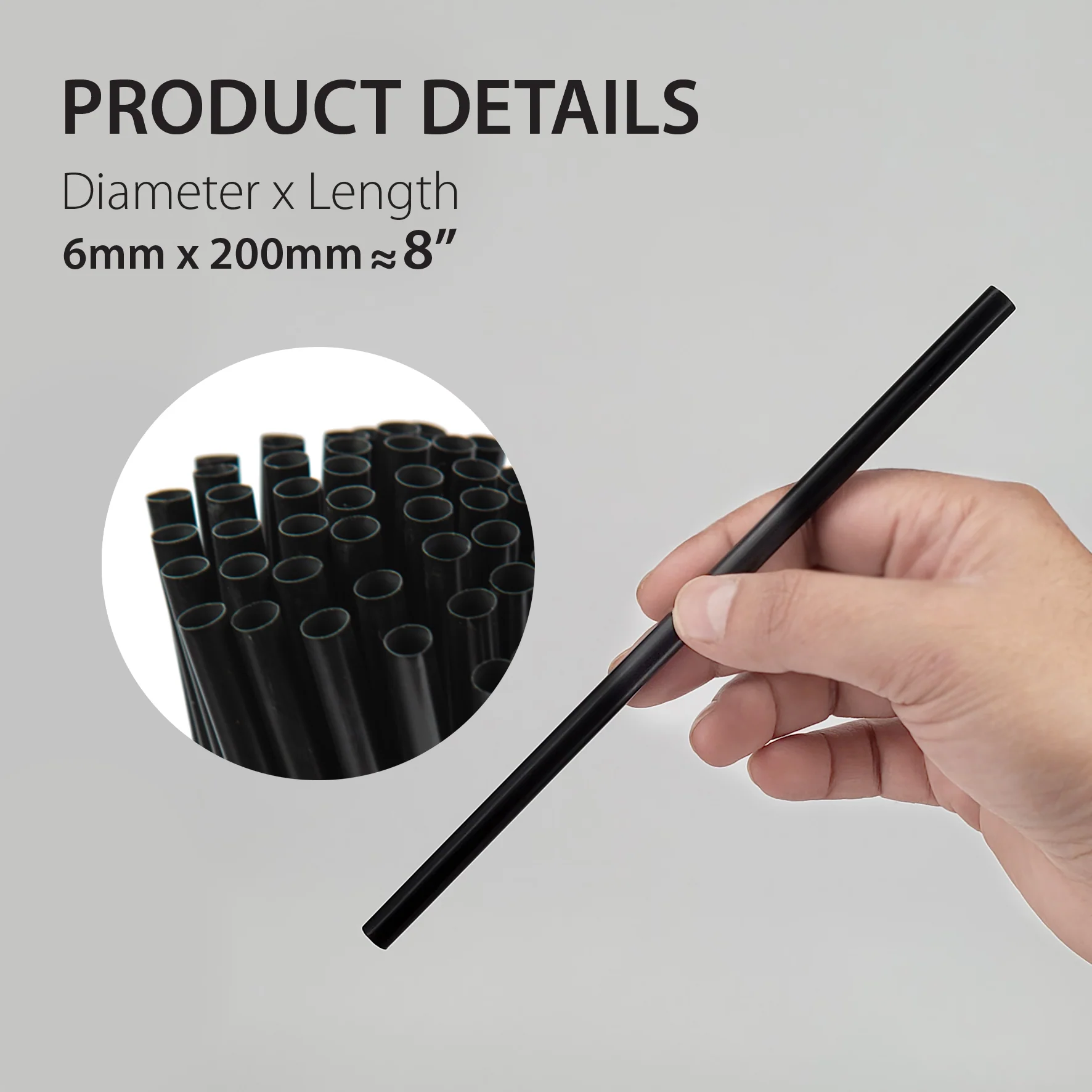 Value+  - 8'' - Black Plastic Straw - 6 mm - Image 6