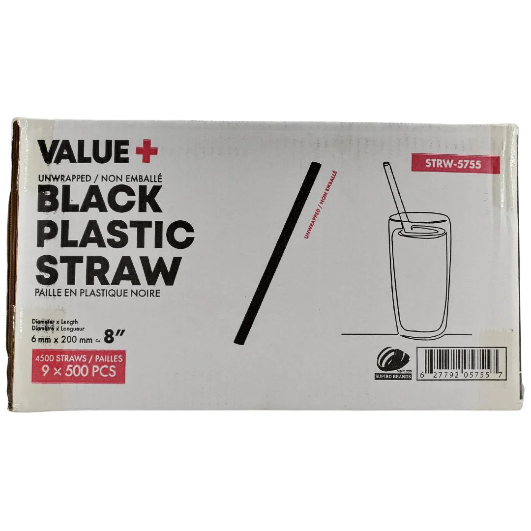Value+  - 8'' - Black Plastic Straw - 6 mm - Image 7