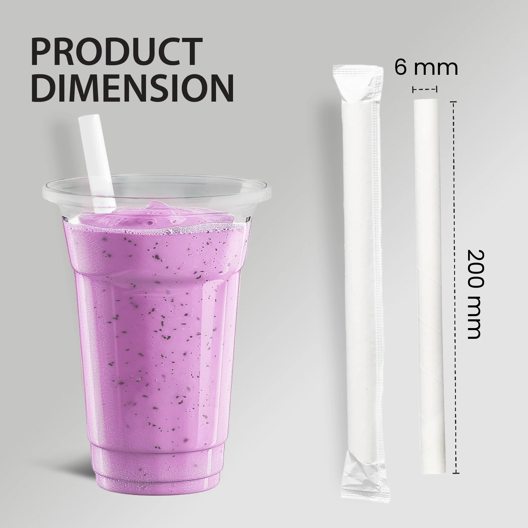 Value+ - 8" White Plastic Straw - Milkshake - Wrapped - 6 mm - Image 2