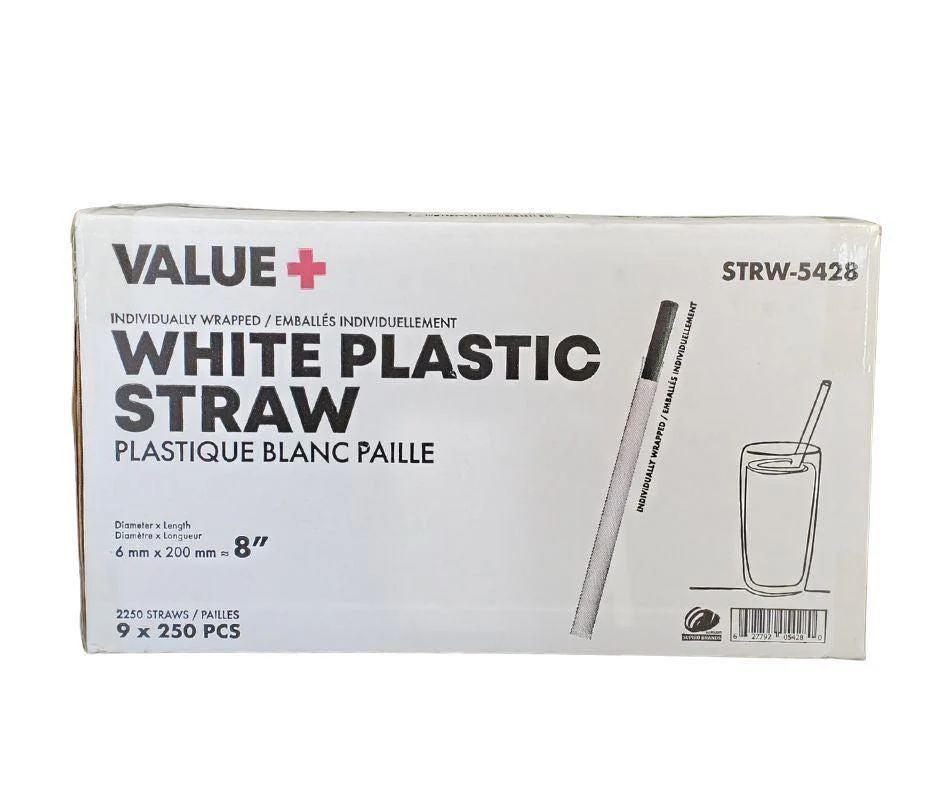 Value+ - 8" White Plastic Straw - Milkshake - Wrapped - 6 mm - Image 5