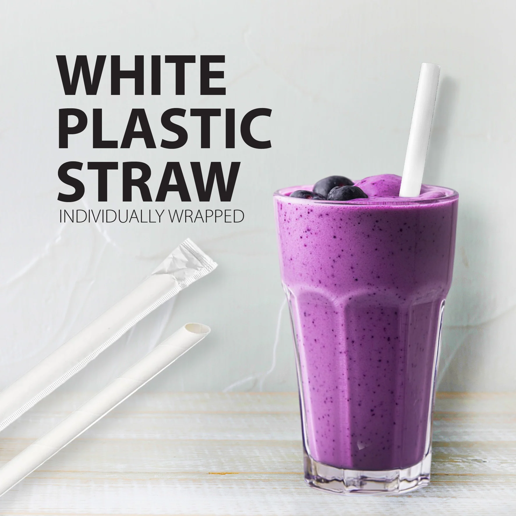 Value+ - 8" White Plastic Straw - Milkshake - Wrapped - 6 mm - Image 6
