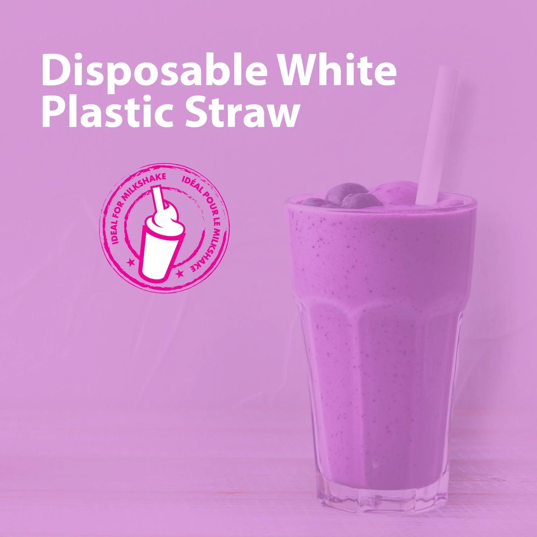 Value+ - 8" White Plastic Straw - Milkshake - Wrapped - 6 mm - Image 8