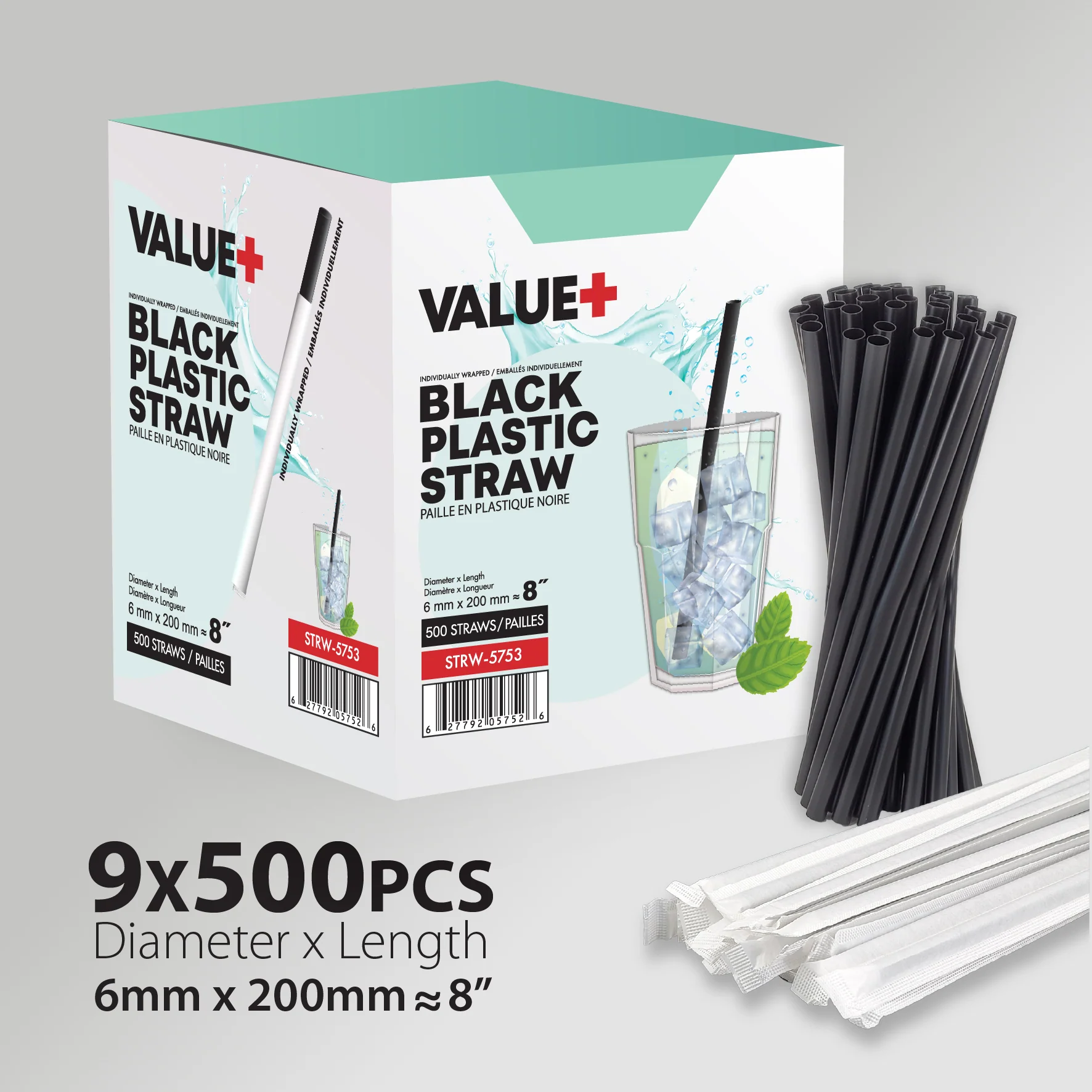 Value+ - MILKSHAKE -  8" Black Plastic Straw - Ind. Wrapped - 6 mm - Image 4