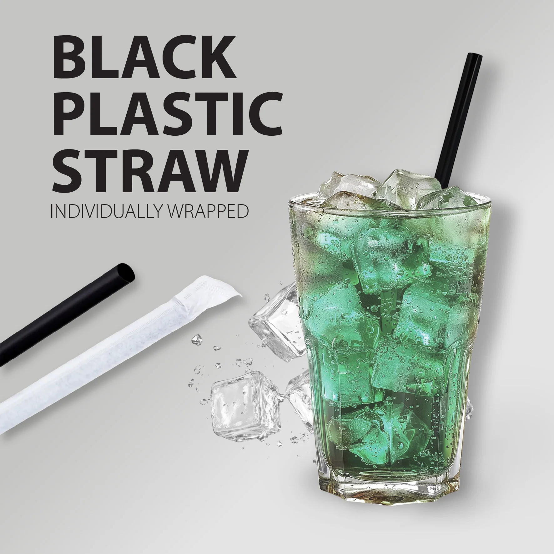 Value+ - MILKSHAKE -  8" Black Plastic Straw - Ind. Wrapped - 6 mm - Image 5