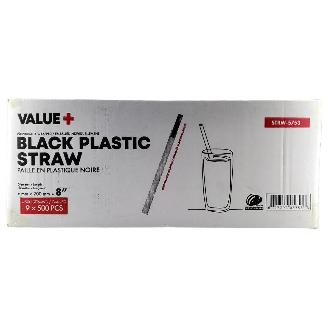 Value+ - MILKSHAKE -  8" Black Plastic Straw - Ind. Wrapped - 6 mm - Image 8
