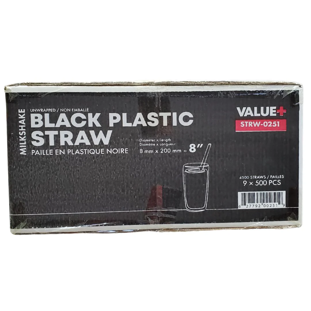 Value+ - 8" Black Plastic Jumbo Straws - 8mm - Image 10