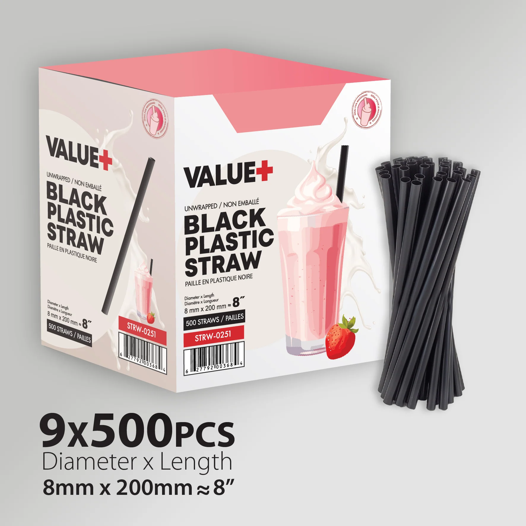 Value+ - 8" Black Plastic Jumbo Straws - 8mm - Image 4
