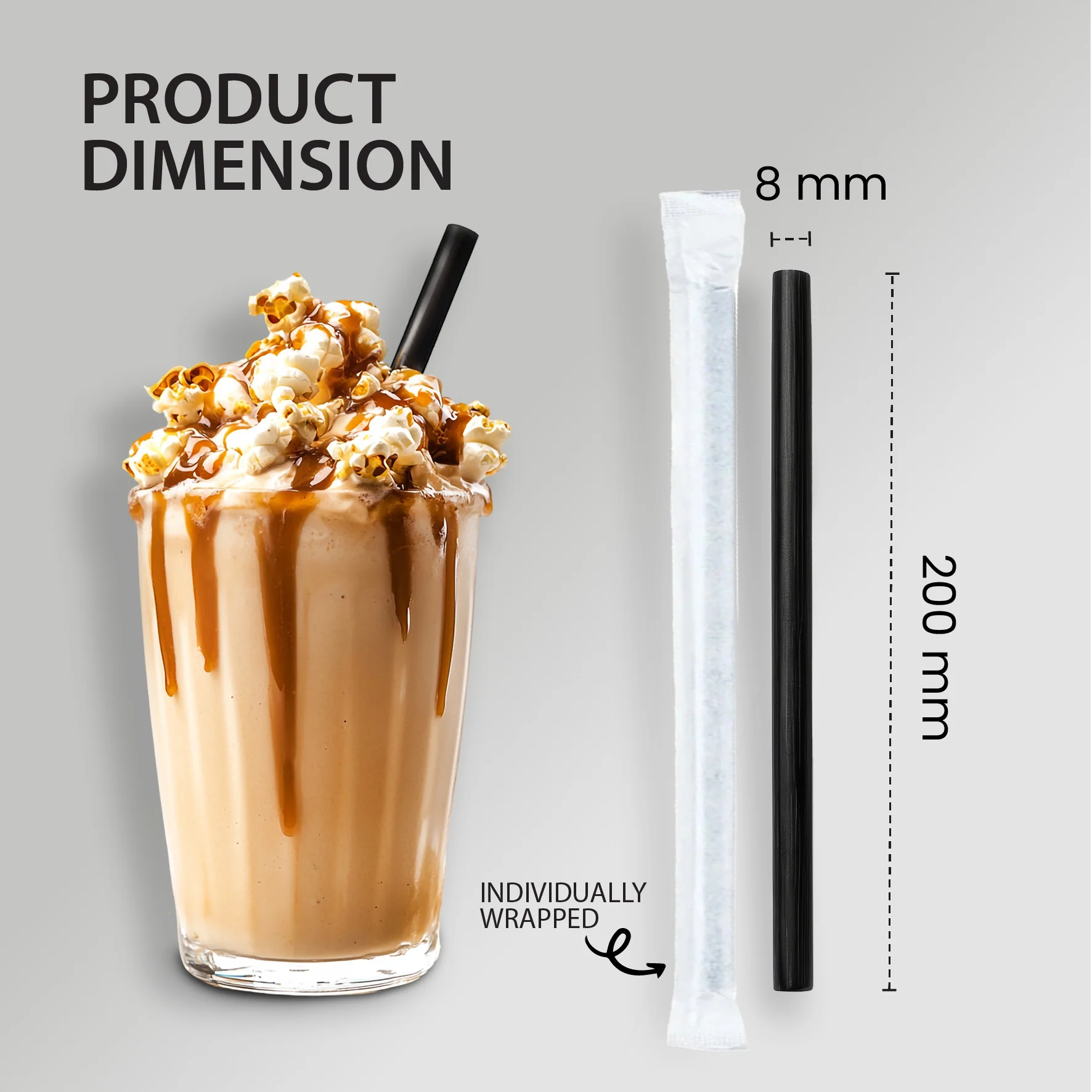 Value+ - 8" Black Plastic Jumbo Straws - Ind. Wrapped - 8mm - Image 2