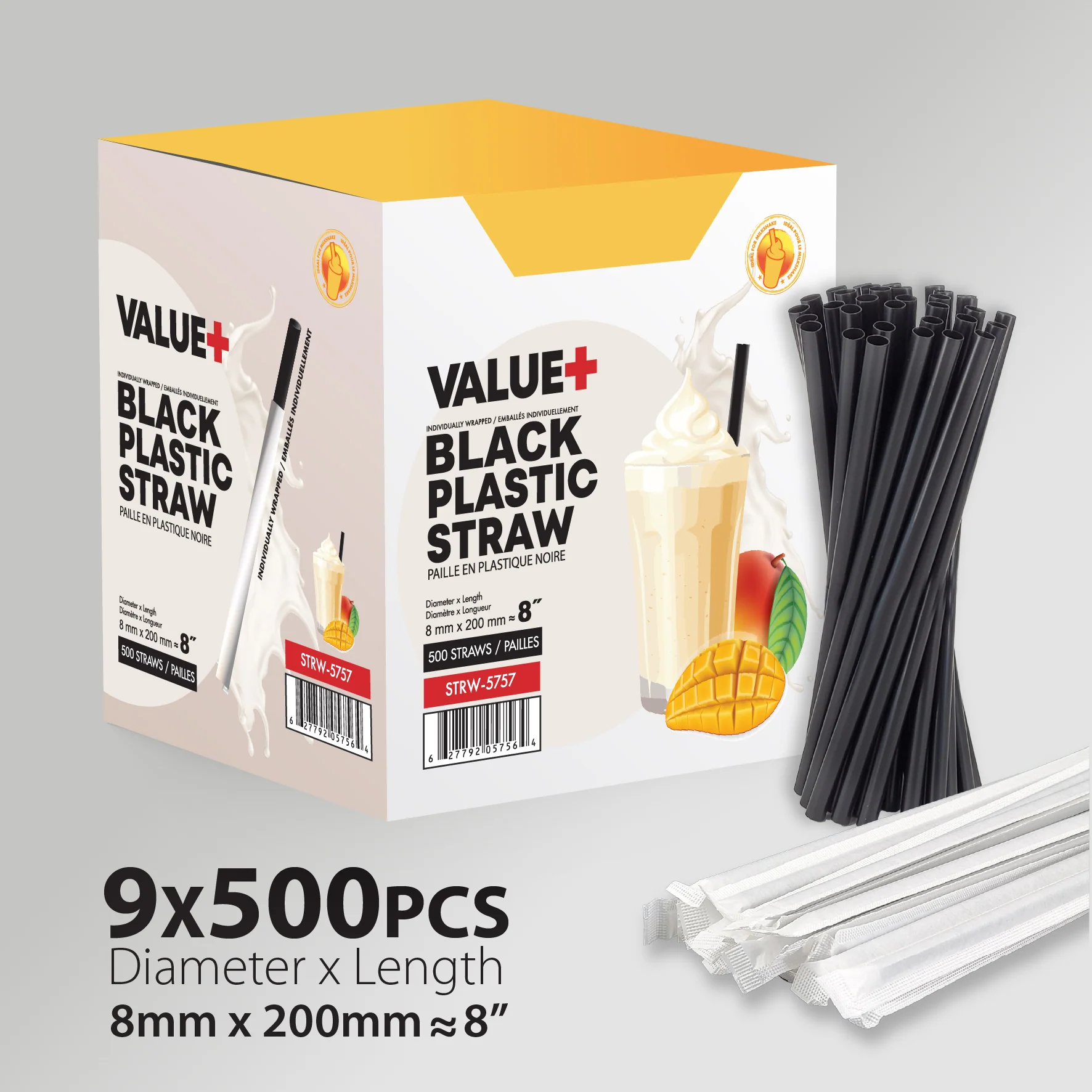 Value+ - 8" Black Plastic Jumbo Straws - Ind. Wrapped - 8mm - Image 4
