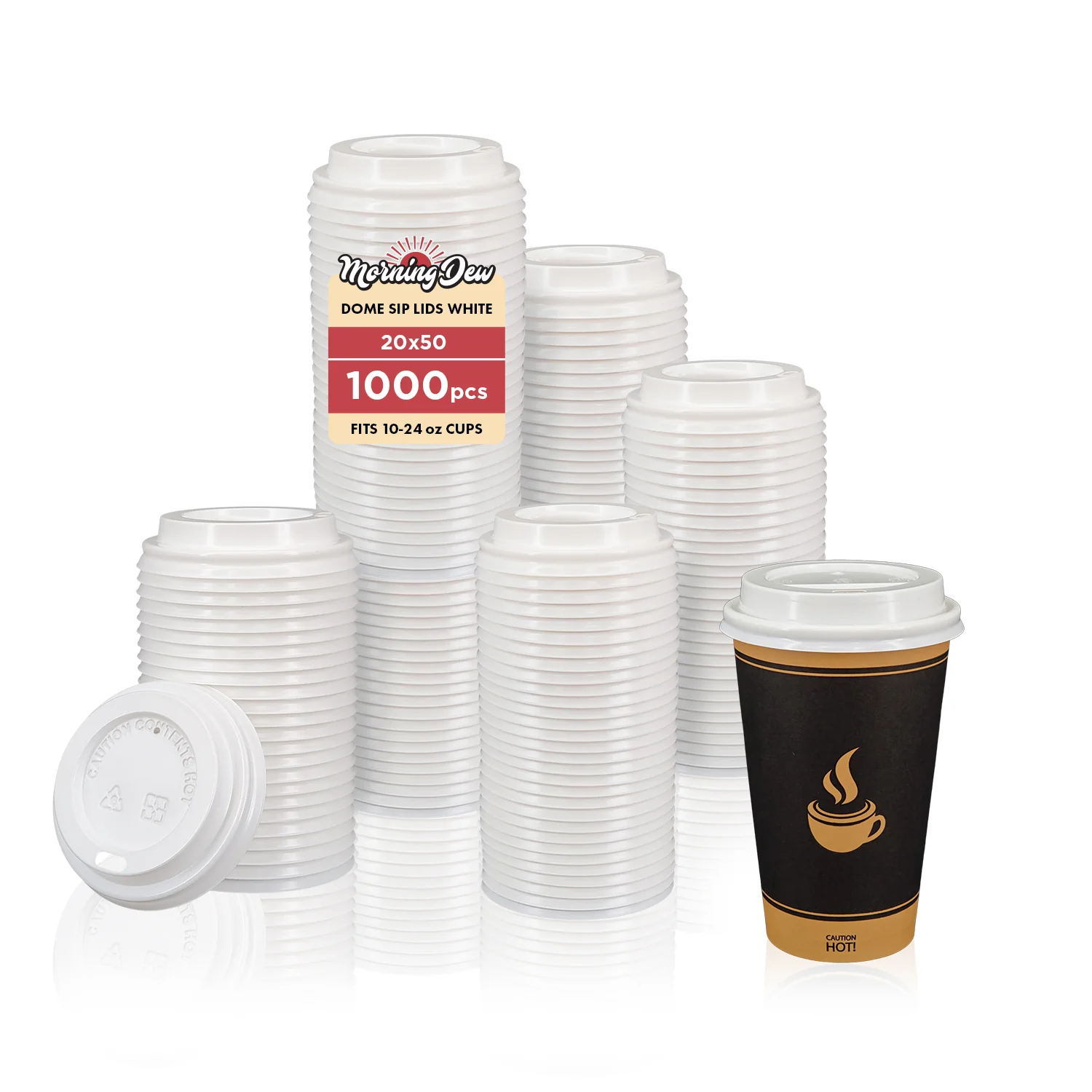 Morning Dew - Dome Sip Lid for 10-24 oz Hot Paper Cups - White - 10DL-W - Image 4