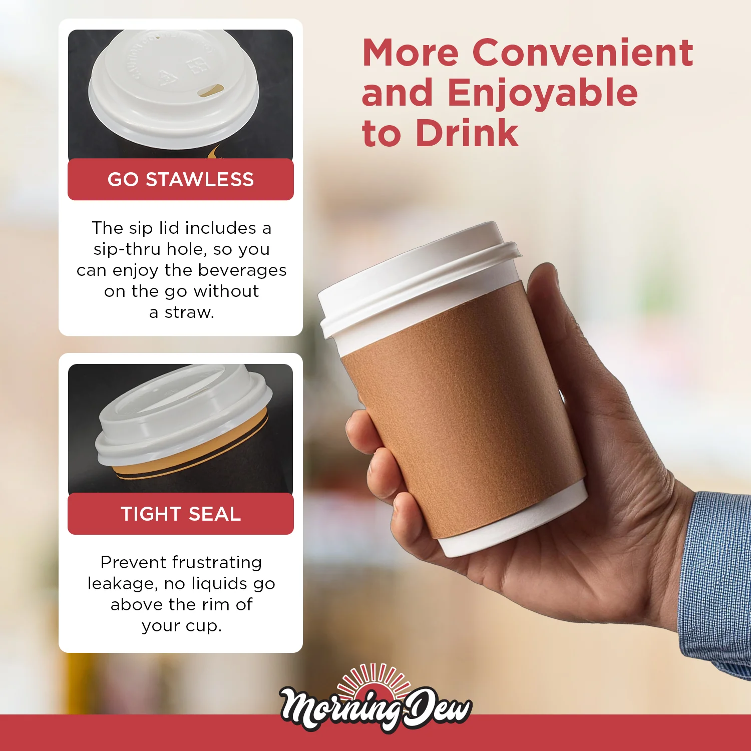 Morning Dew - Dome Sip Lid for 10-24 oz Hot Paper Cups - White - 10DL-W - Image 6