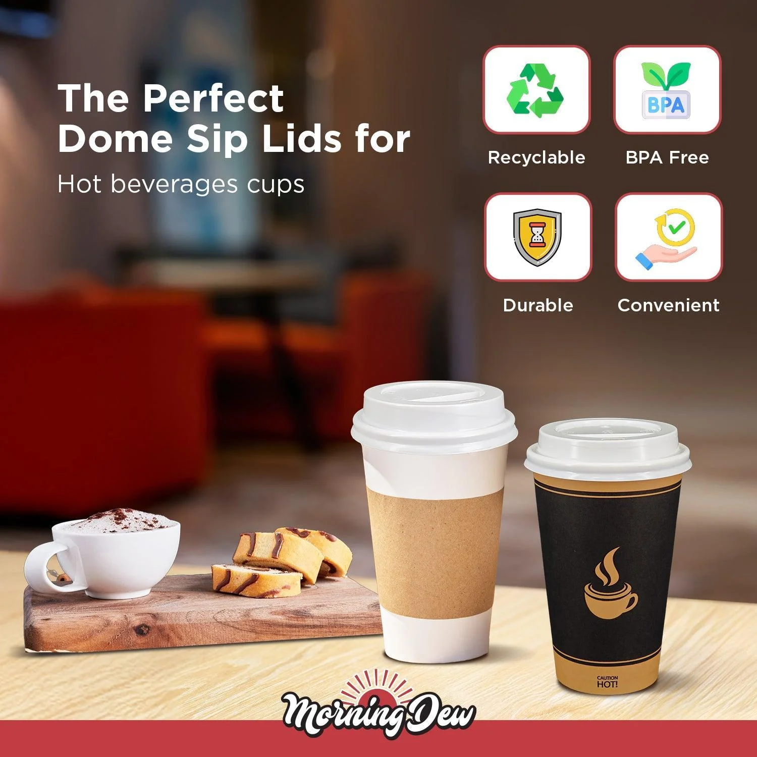 Morning Dew - Dome Sip Lid for 10-24 oz Hot Paper Cups - White - 10DL-W - Image 8