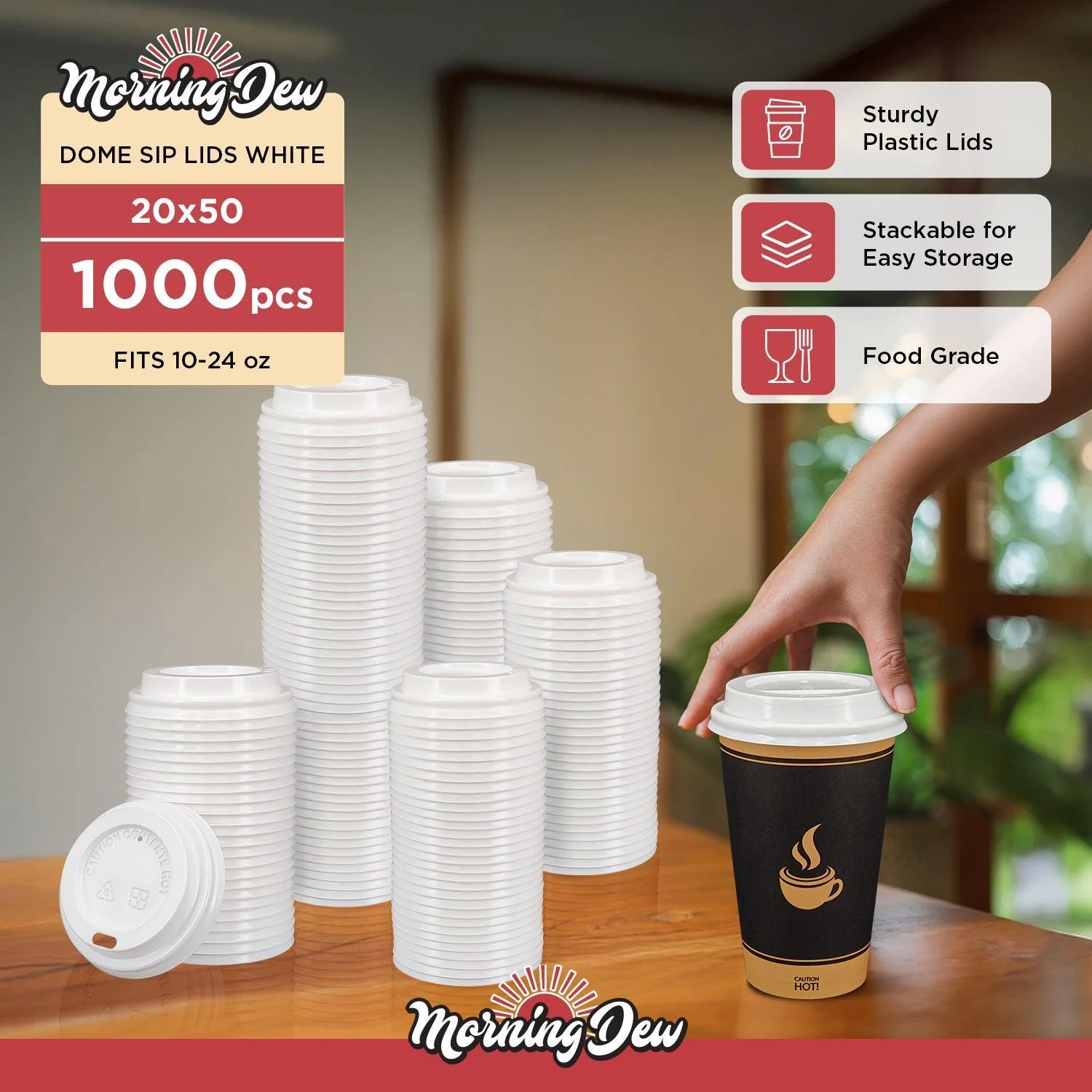 Morning Dew - Dome Sip Lid for 10-24 oz Hot Paper Cups - White - 10DL-W - Image 9