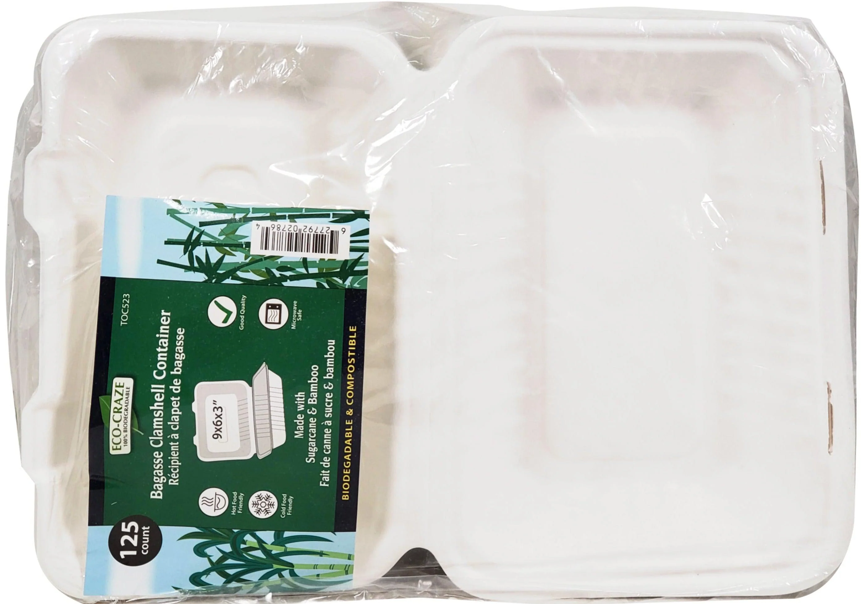 Eco-Craze - 9x6x3 Bagasse Clamshell Container - Image 3