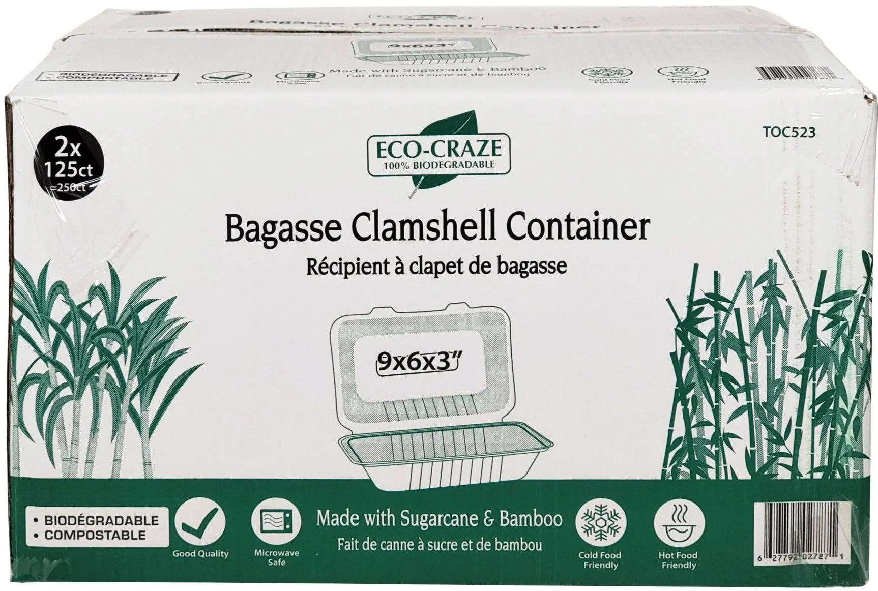 Eco-Craze - 9x6x3 Bagasse Clamshell Container - Image 5