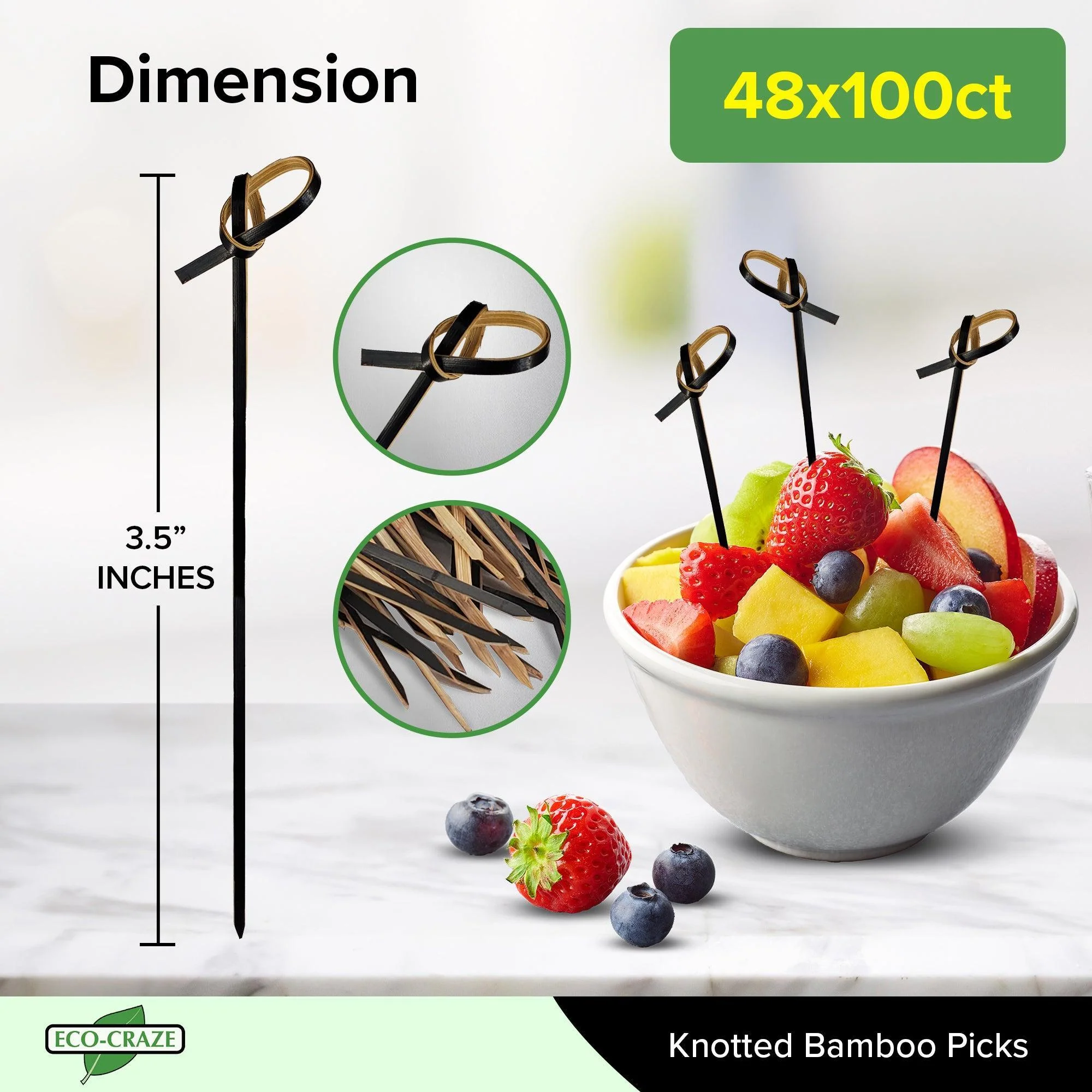 Eco-Craze - Bamboo Knot Pick - 3.5" - Black - BK3409 - Image 3