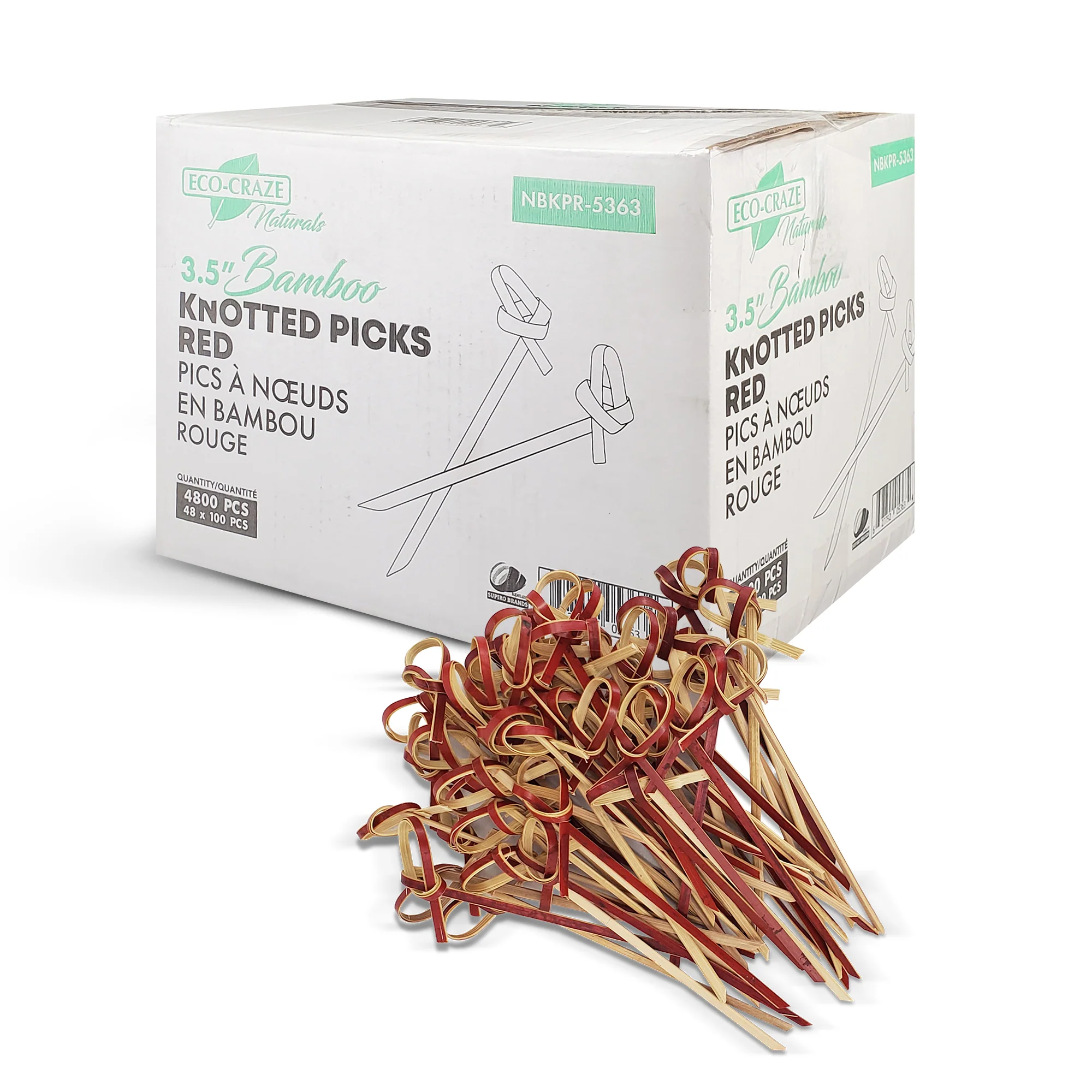 Eco-Craze - Bamboo Knot Pick - 3.5" - Red - BK3509 - Image 2
