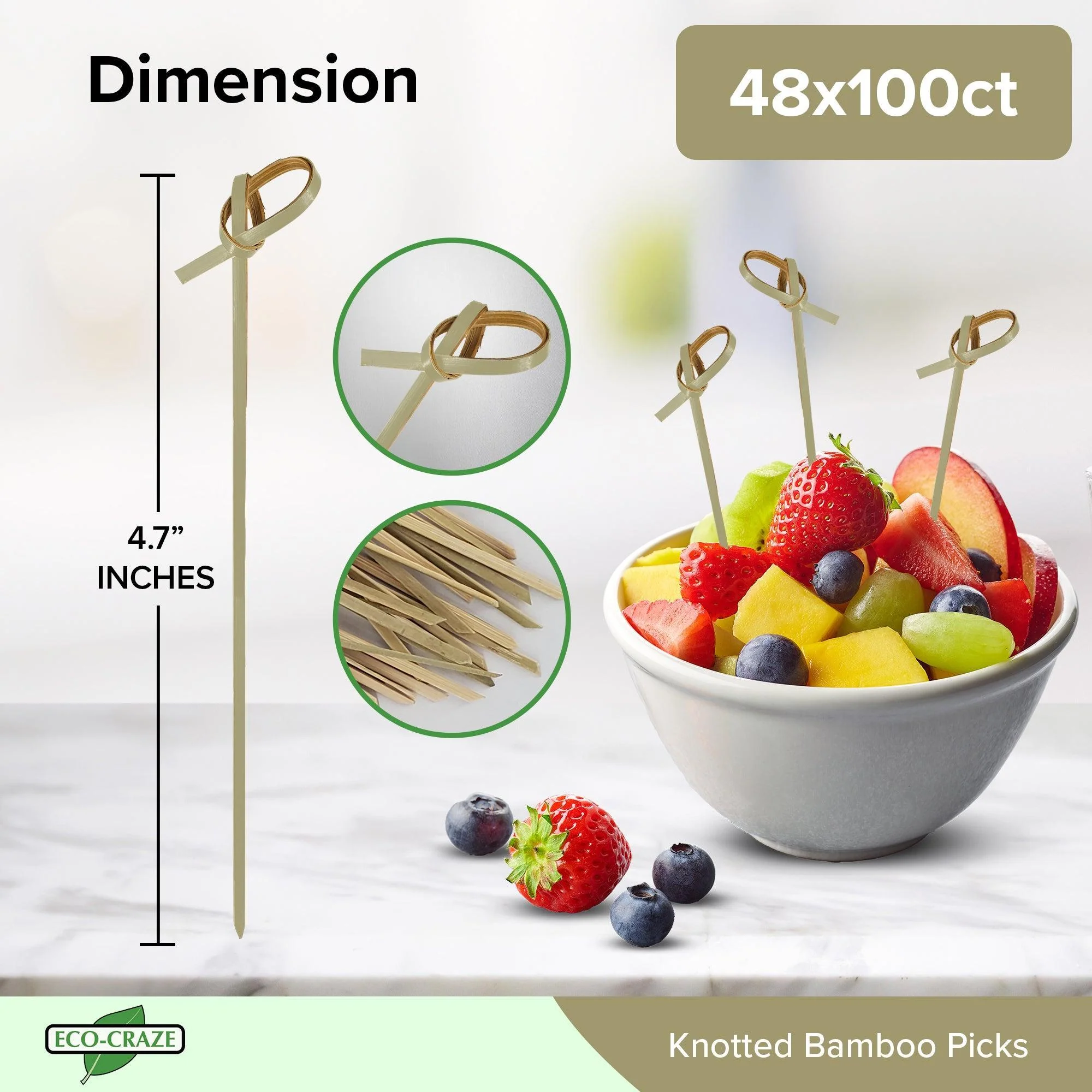 Eco-Craze - Bamboo Knot Pick - 4.7" - Green - BK3612 - Image 3