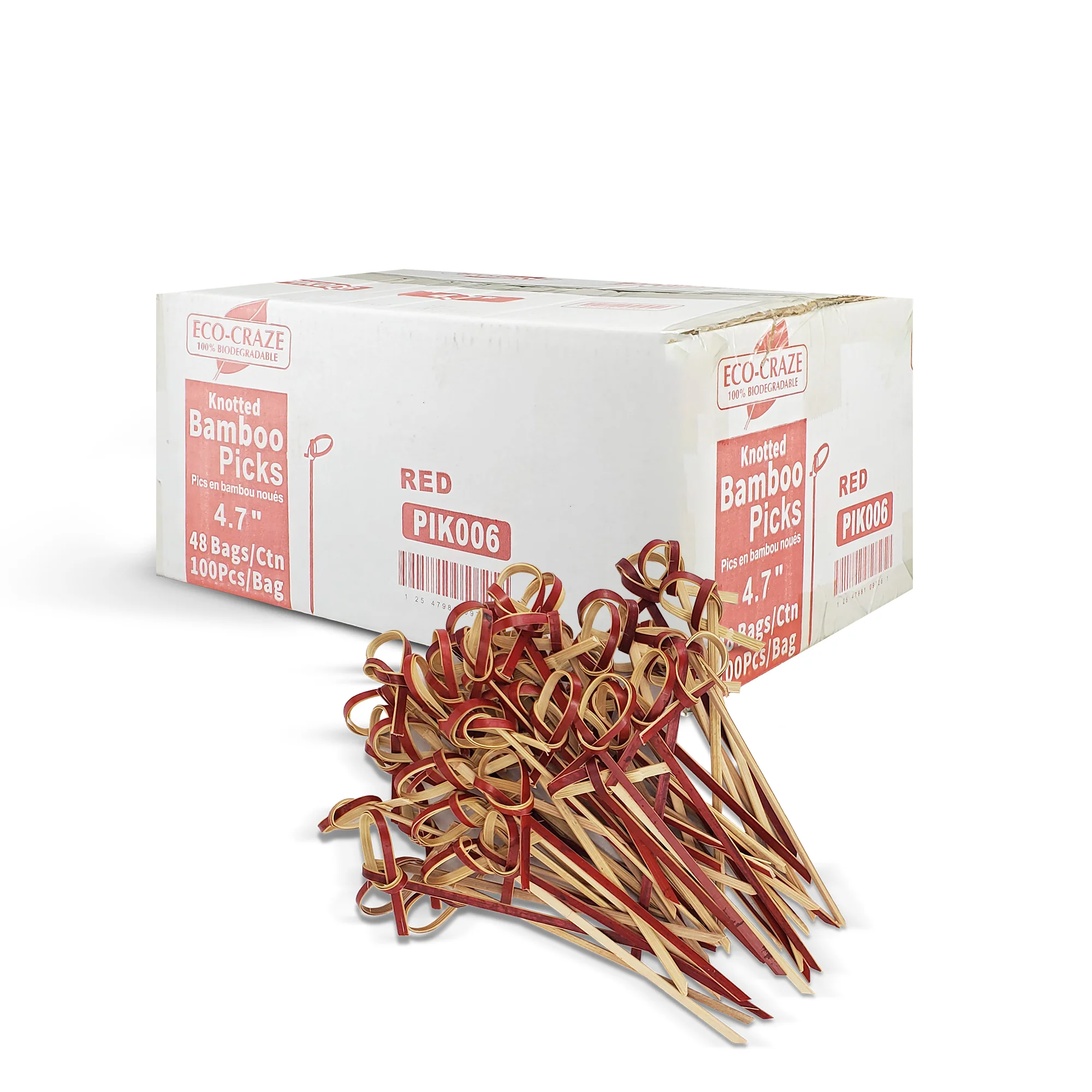Eco-Craze - Bamboo Knot Pick - 4.7" - Red - BK3512 - Image 3