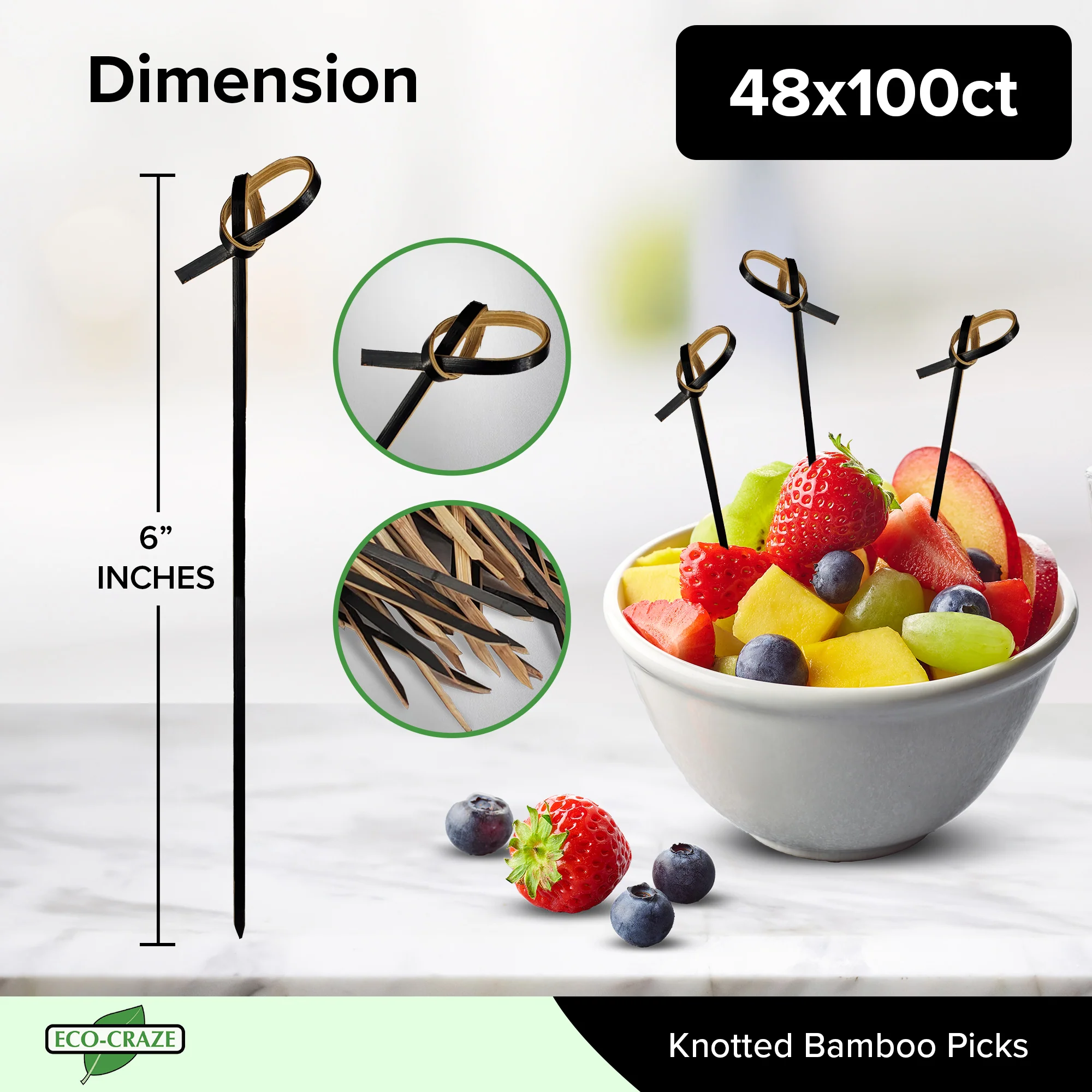 Eco-Craze - Bamboo Knot Pick - 6" - Black - BK3415 - Image 3