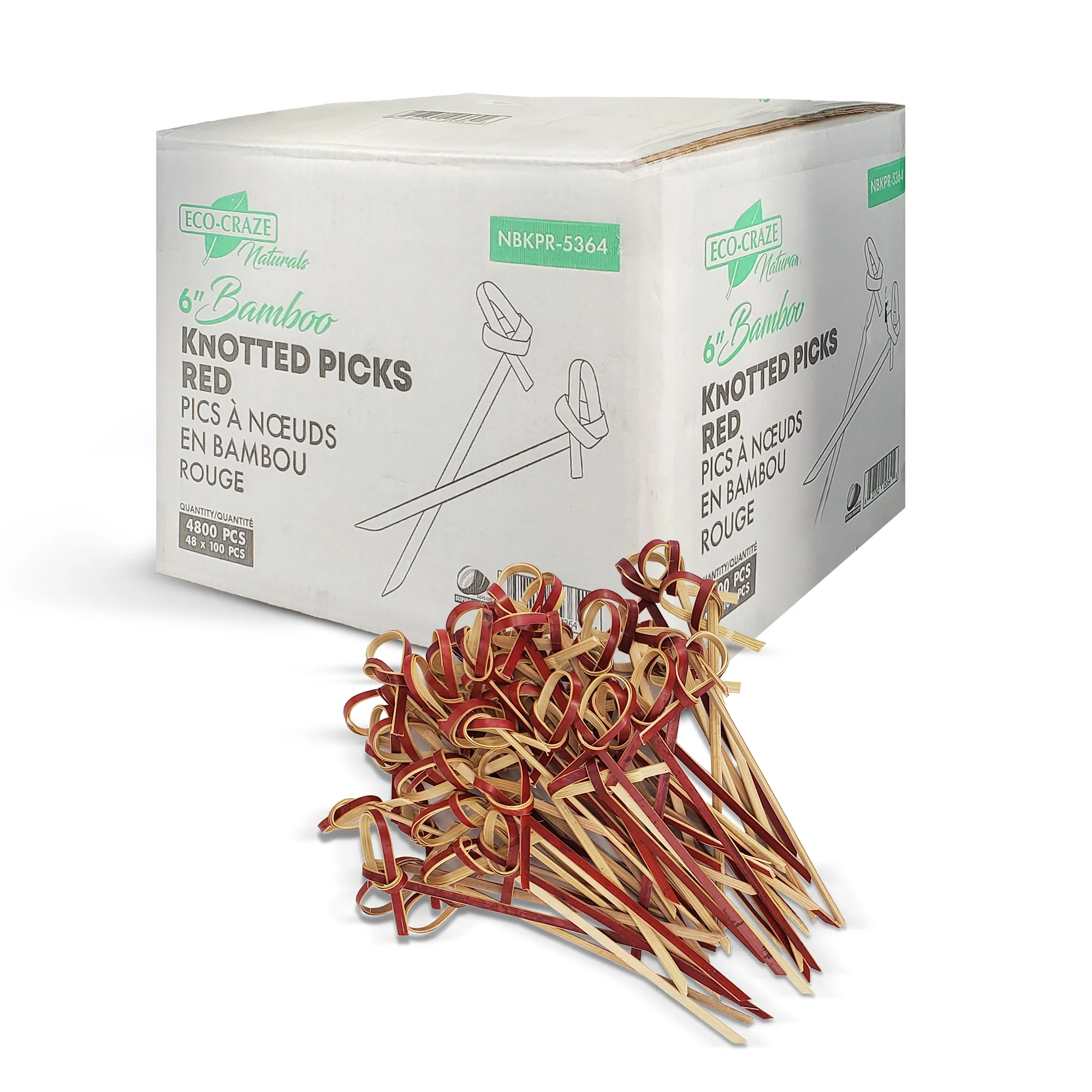 Eco-Craze - Bamboo Knot Pick - 6" - Red - BK3515 - Image 2
