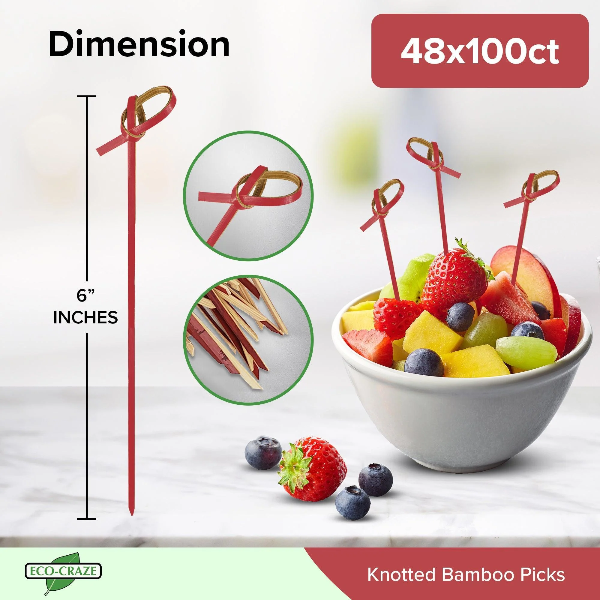 Eco-Craze - Bamboo Knot Pick - 6" - Red - BK3515 - Image 3