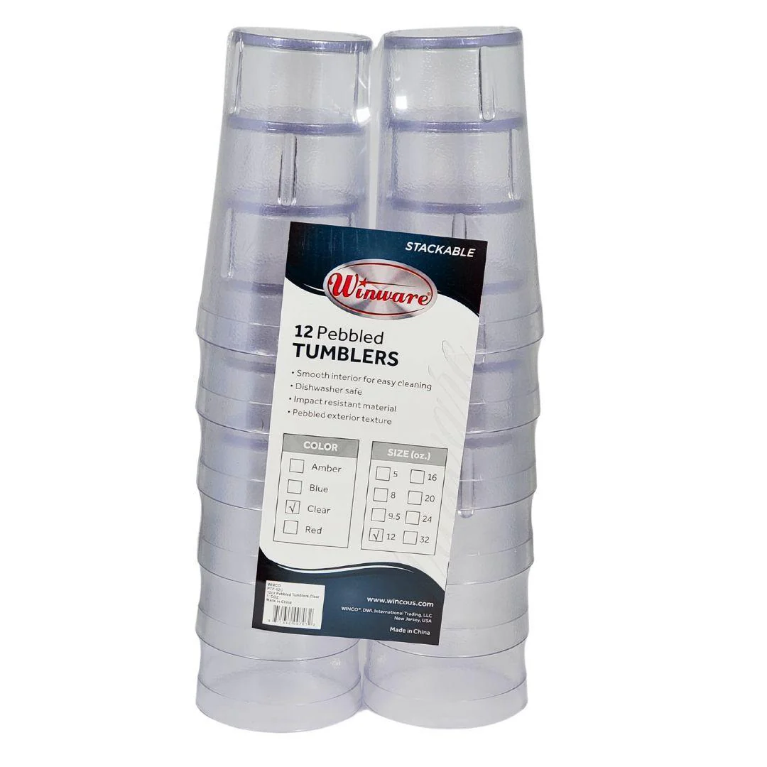 Winco - Pebbled Plastic Tumbler - 12oz - Clear - PTP-12C - Image 2