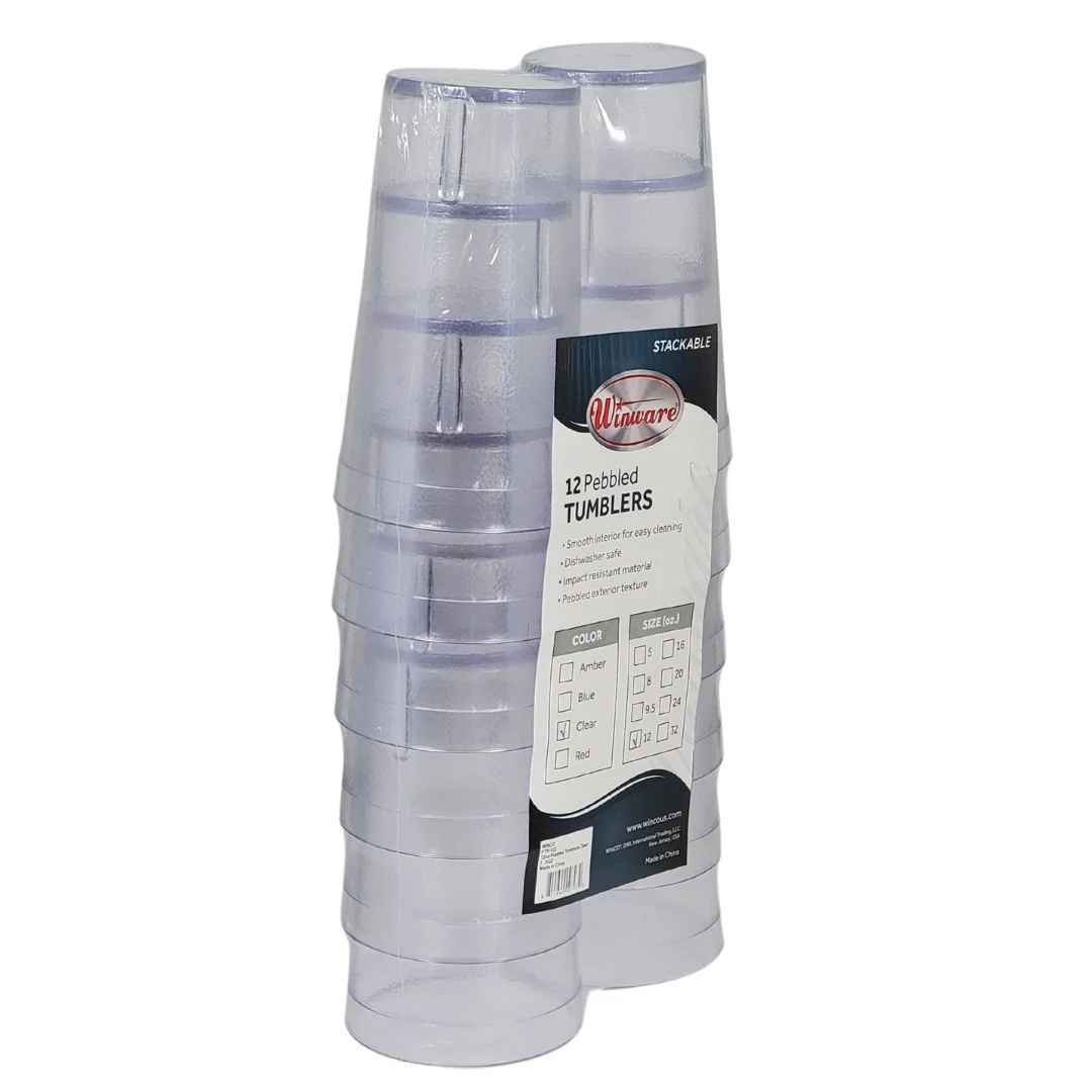 Winco - Pebbled Plastic Tumbler - 12oz - Clear - PTP-12C - Image 3