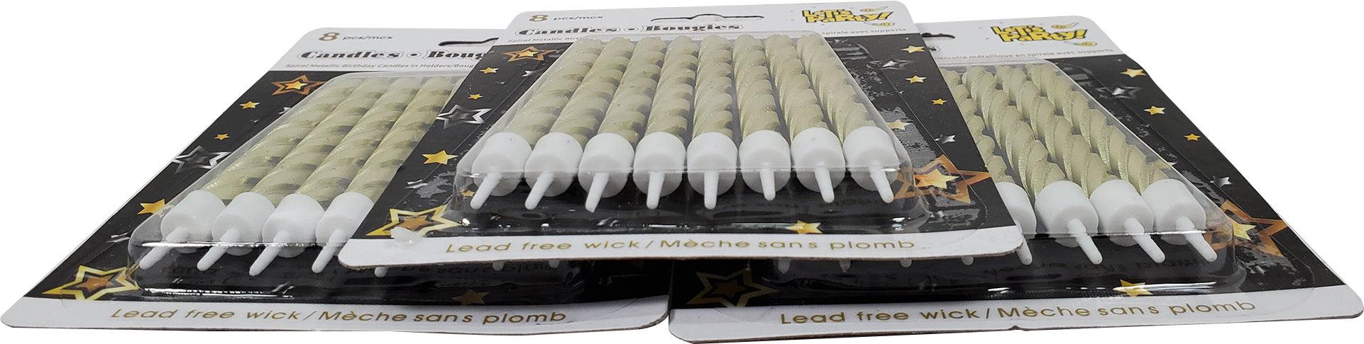 Cake Candle - Spiral 3" Metallic Gold/Silver (8 pk) - 45195 - Image 2