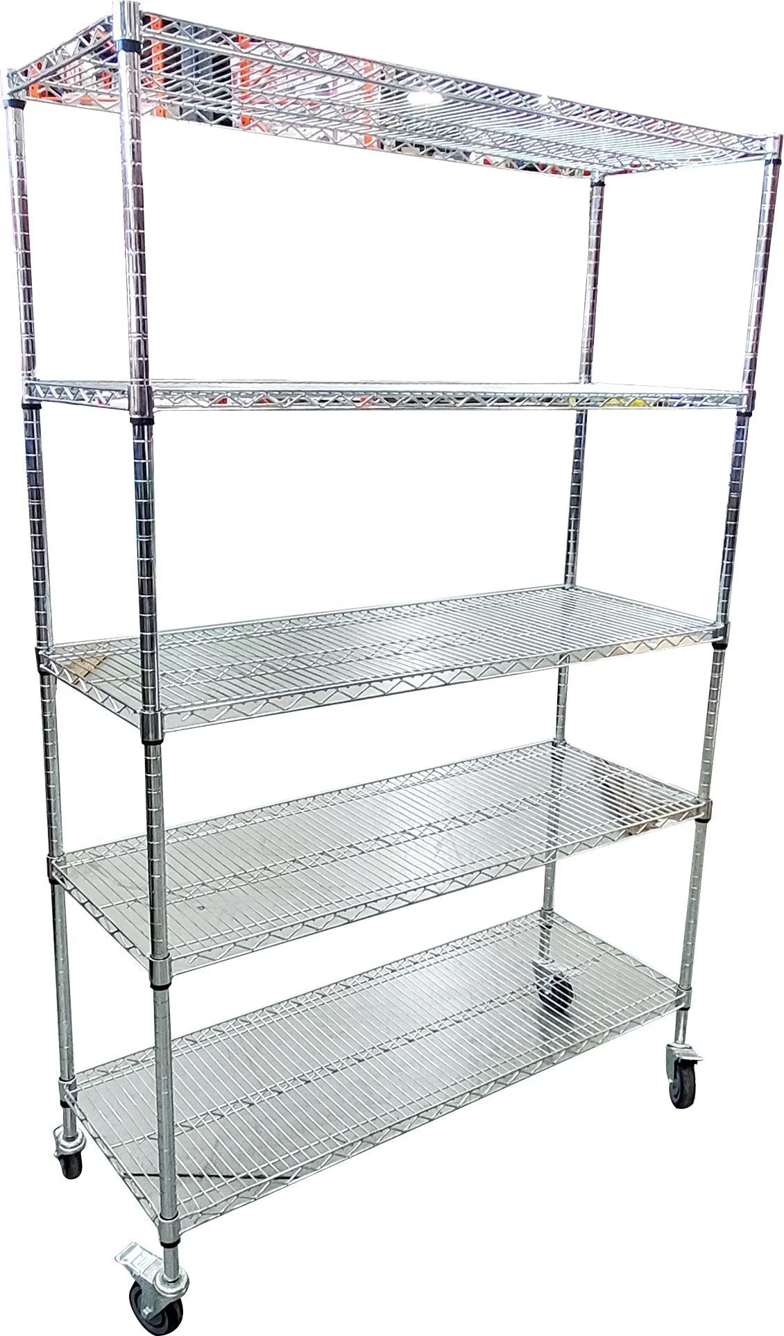 Chrome Wire Shelving - 5 Shelves w/ Wheels - 48x18x72" - Image 2