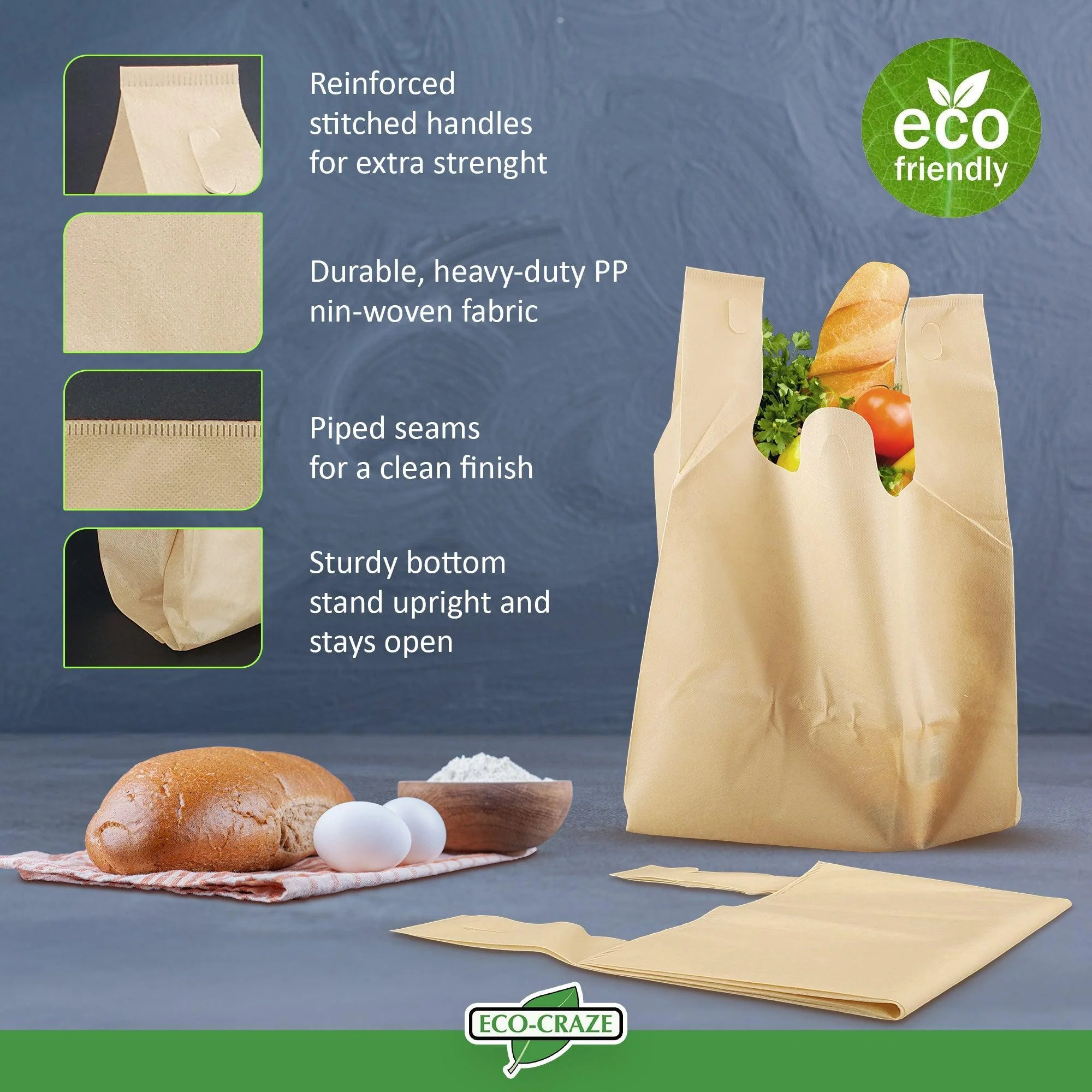 Eco-Craze - 10x7x18 – Non Woven - Plain Reusable Shopping Bag - Image 7
