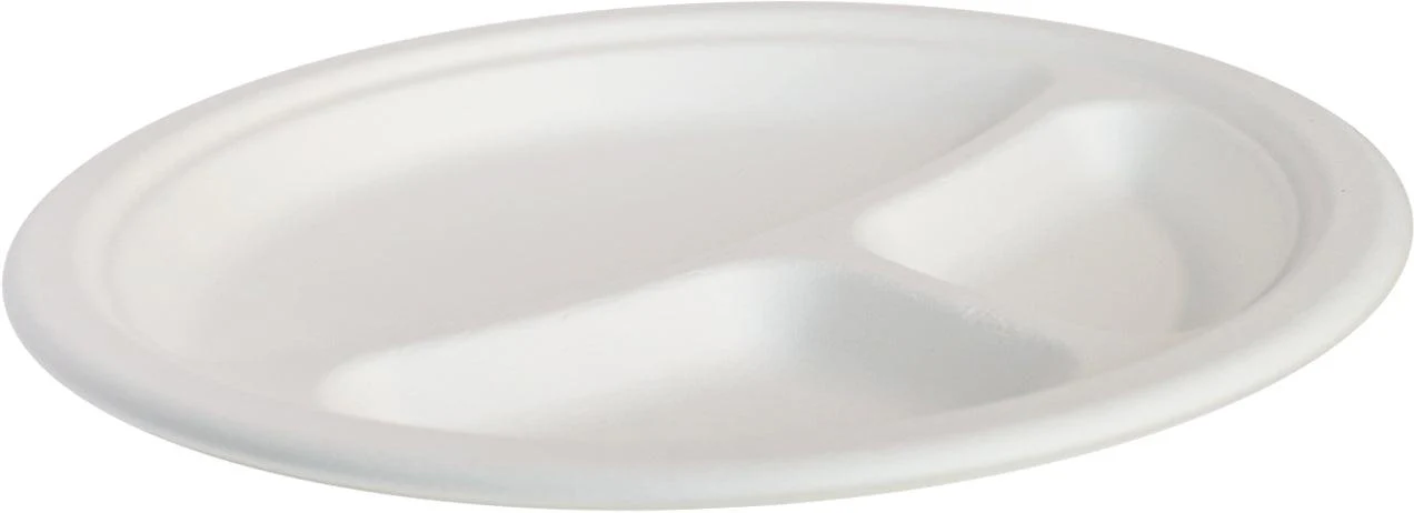 Eco-Craze - 9" 3 Compartment- Bagasse Round Plate - Retail Pack - Image 3
