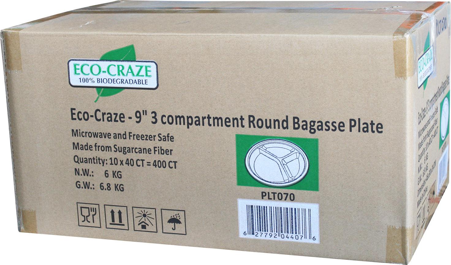 Eco-Craze - 9" 3 Compartment- Bagasse Round Plate - Retail Pack - Image 5