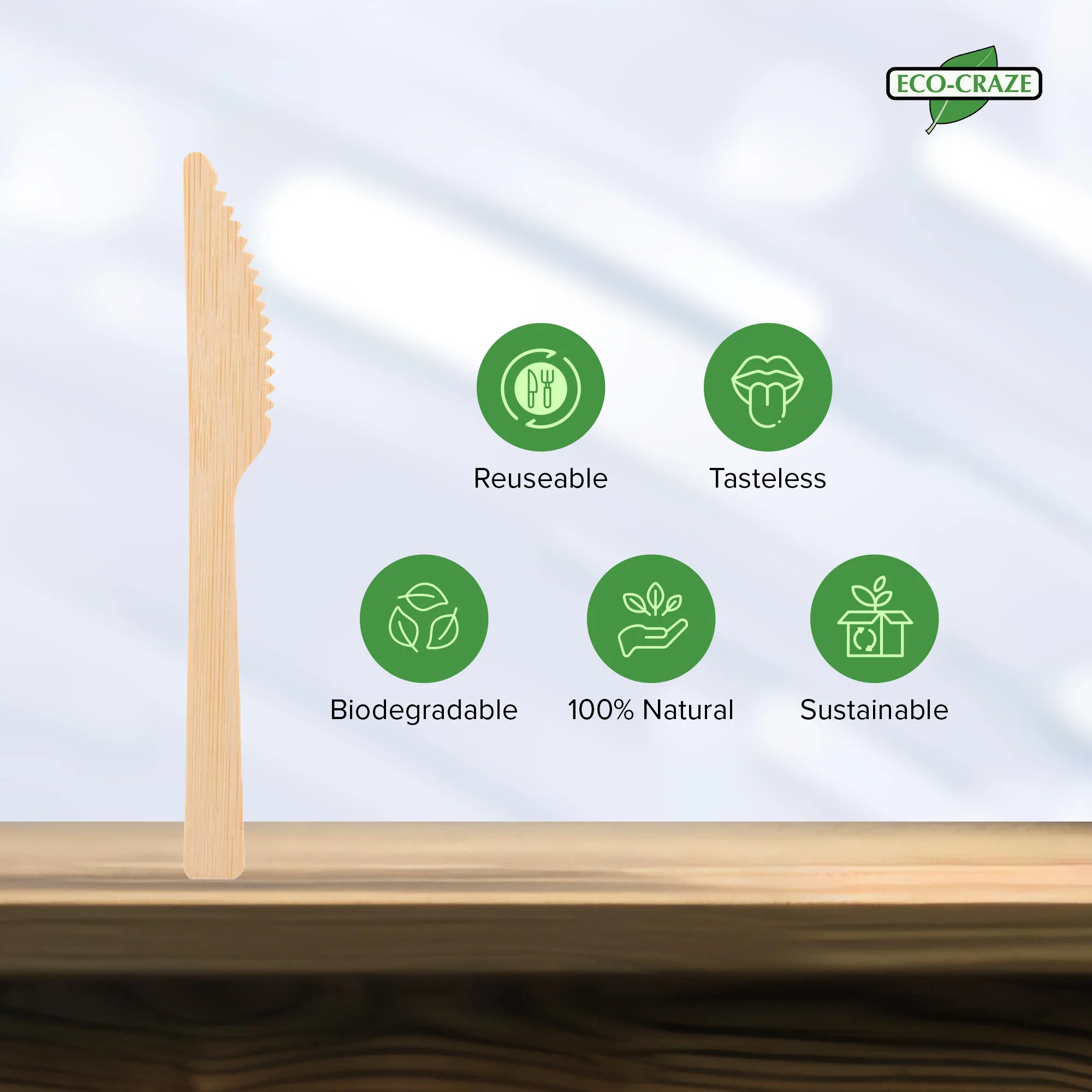 Eco-Craze - Bamboo Knives - Disposable - NBB-K100 - Image 7