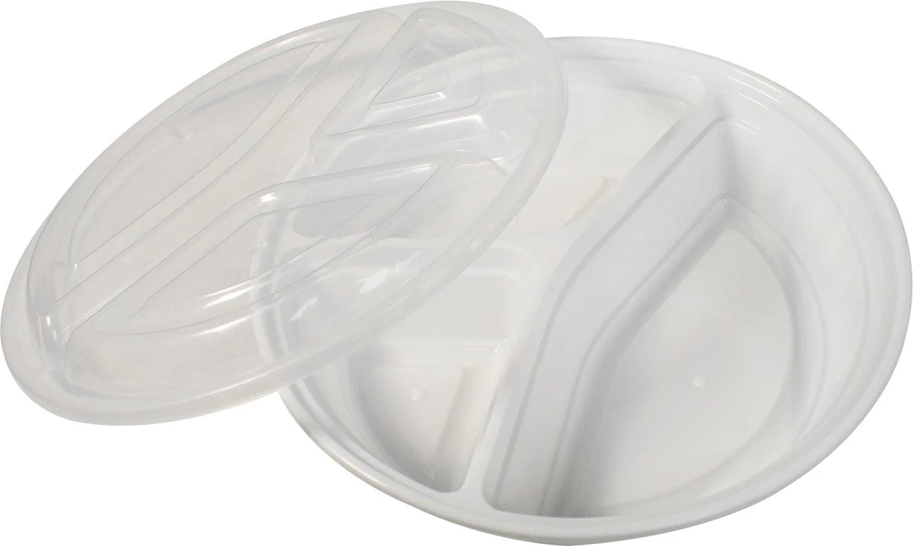 Rhino - Heavy 9" Round PP Combo Container - 3 Comp. - White - Image 4