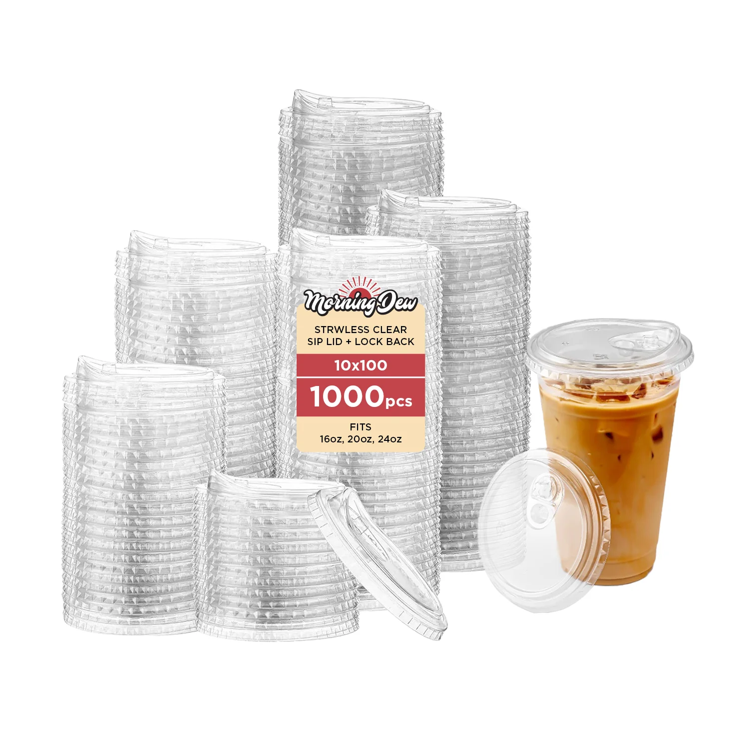 Morning Dew - Sip Lids W/Lock Back Cover For CP16-CP24 Clear Pet Cup - 98mm - SIP-16LB - Image 3