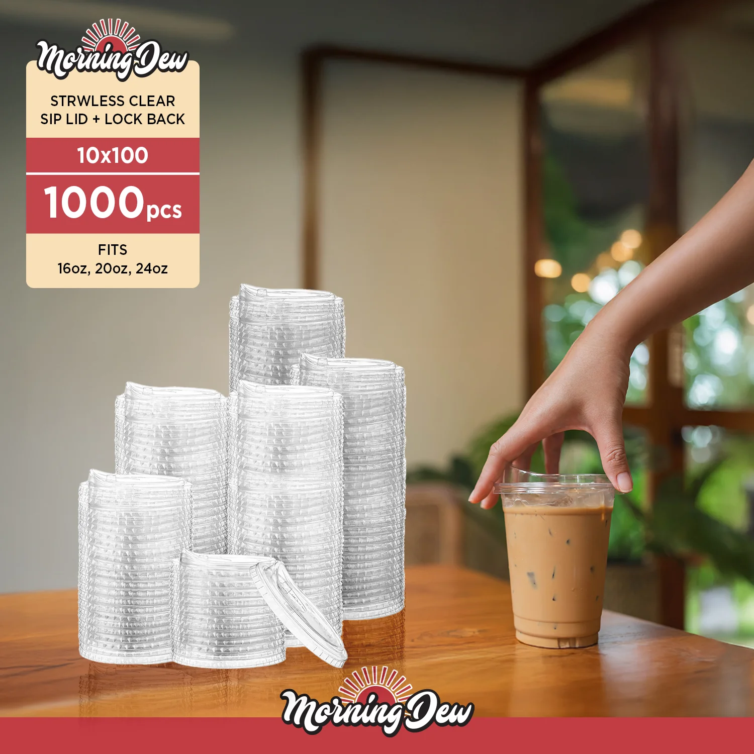 Morning Dew - Sip Lids W/Lock Back Cover For CP16-CP24 Clear Pet Cup - 98mm - SIP-16LB - Image 9