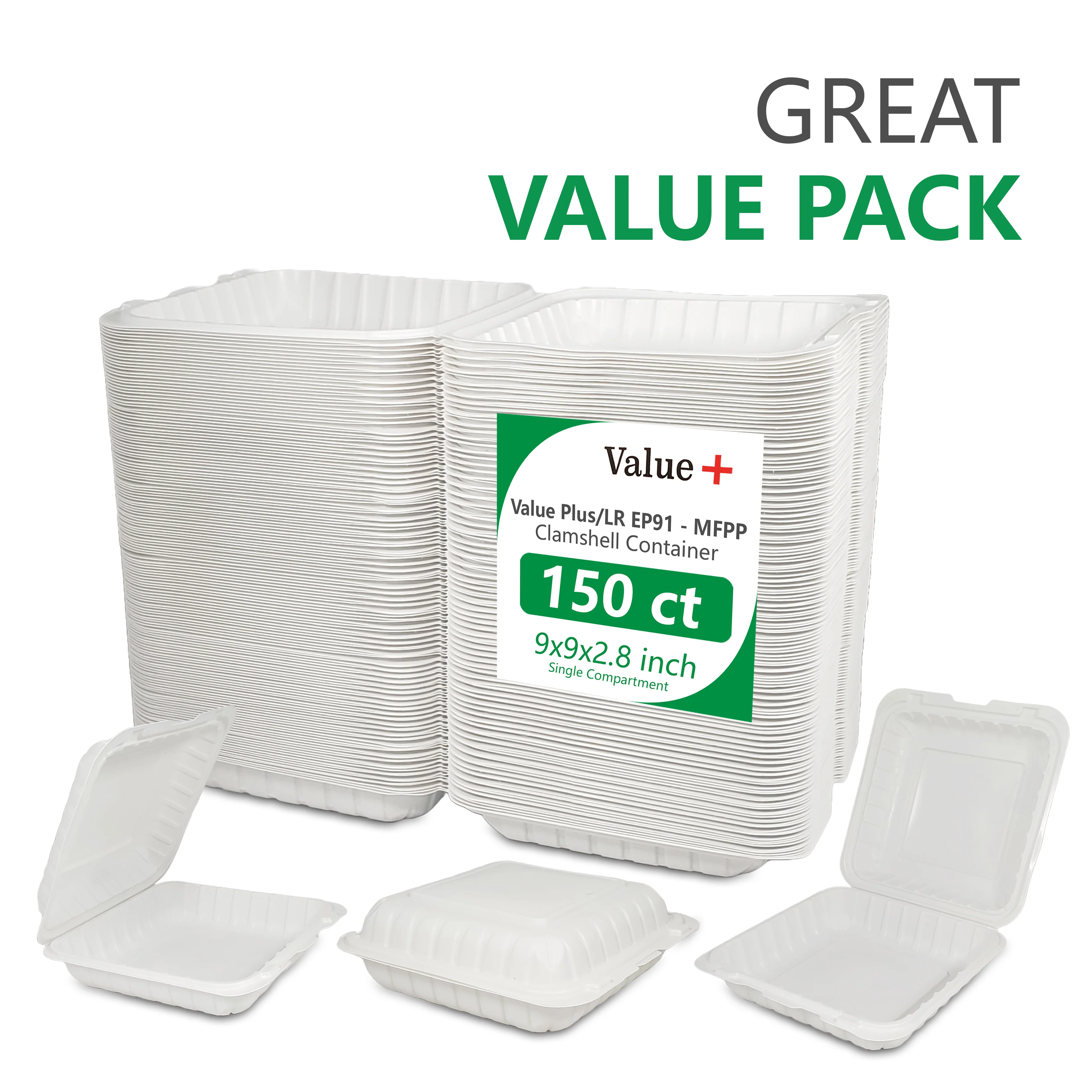 Eco-Craze  MFPP Clamshell Container 9x9x2.6" -1 Compt. White - Image 10