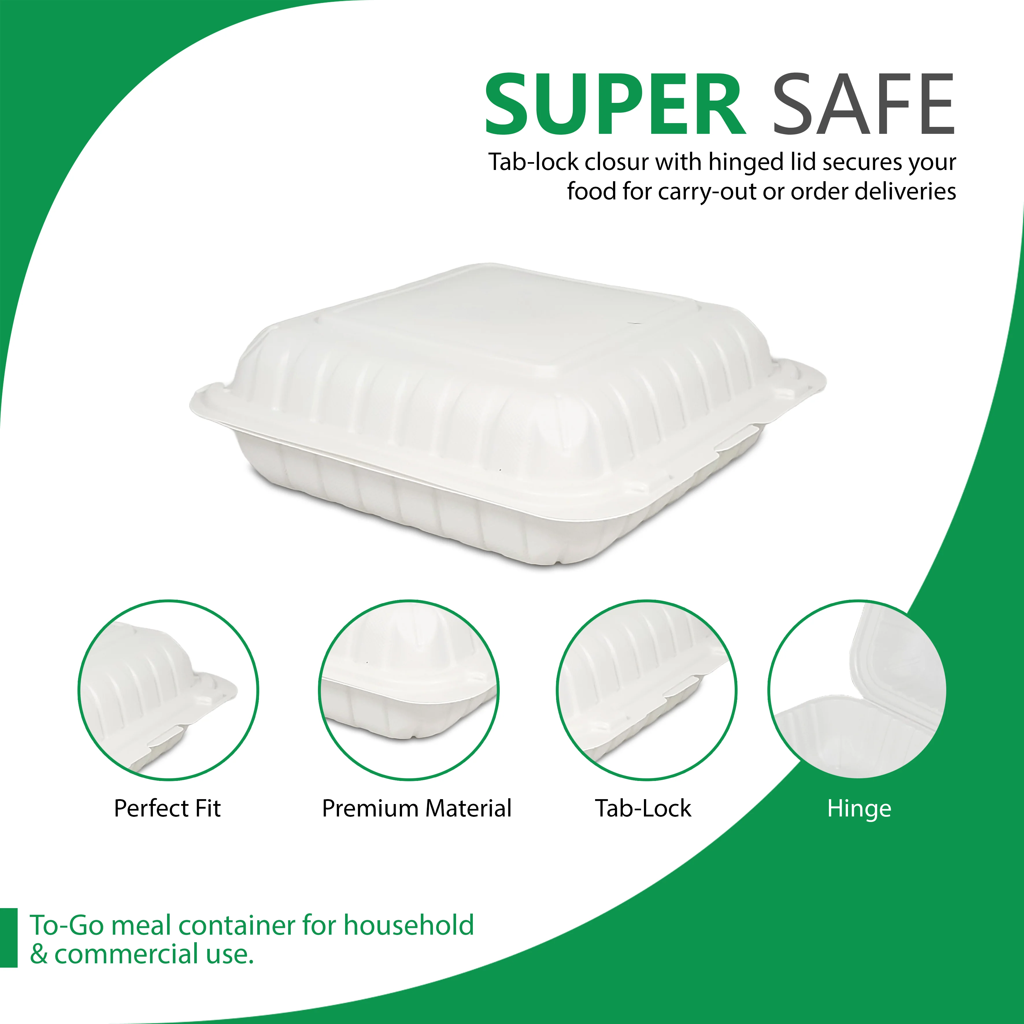 Eco-Craze  MFPP Clamshell Container 9x9x2.6" -1 Compt. White - Image 4
