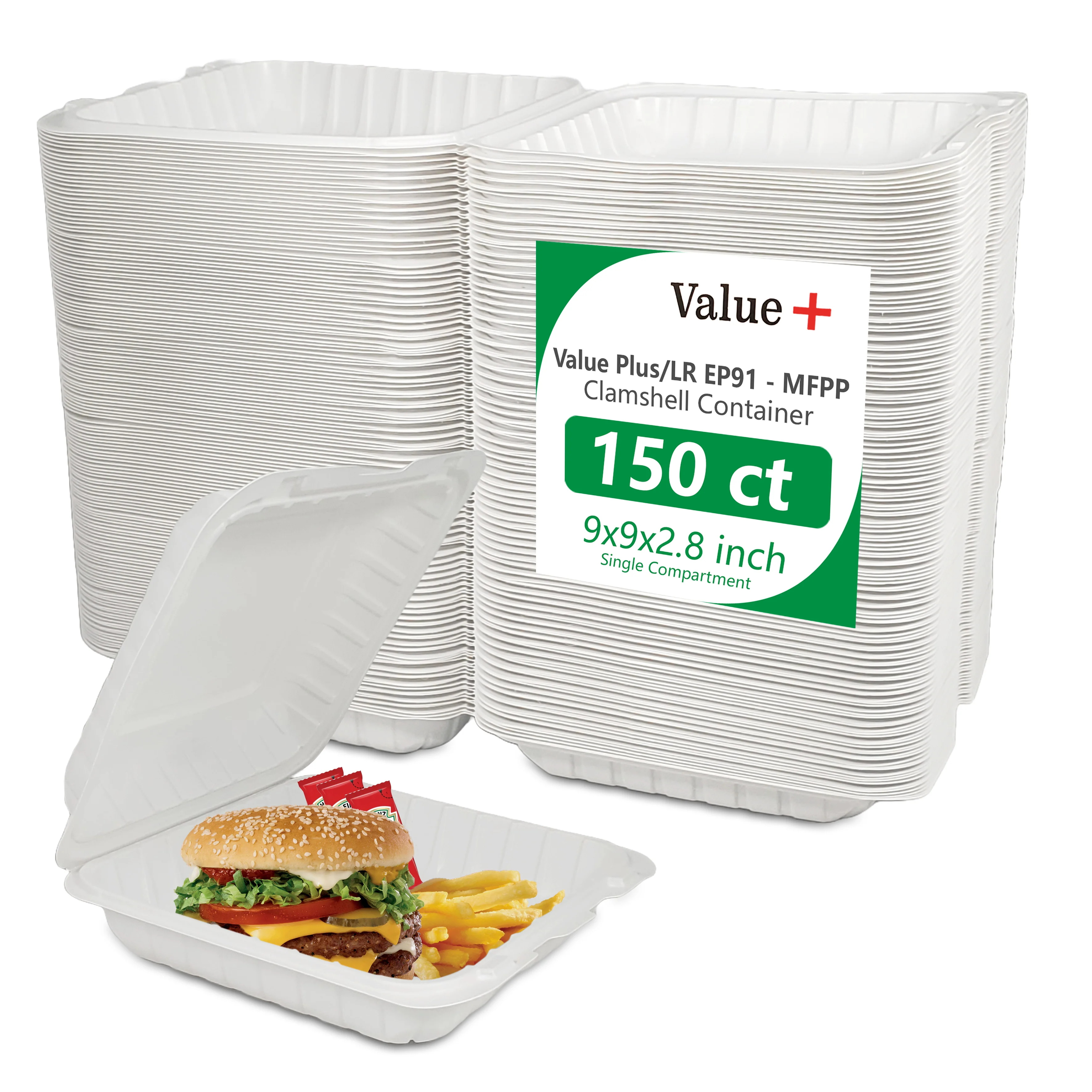 Eco-Craze  MFPP Clamshell Container 9x9x2.6" -1 Compt. White - Image 8