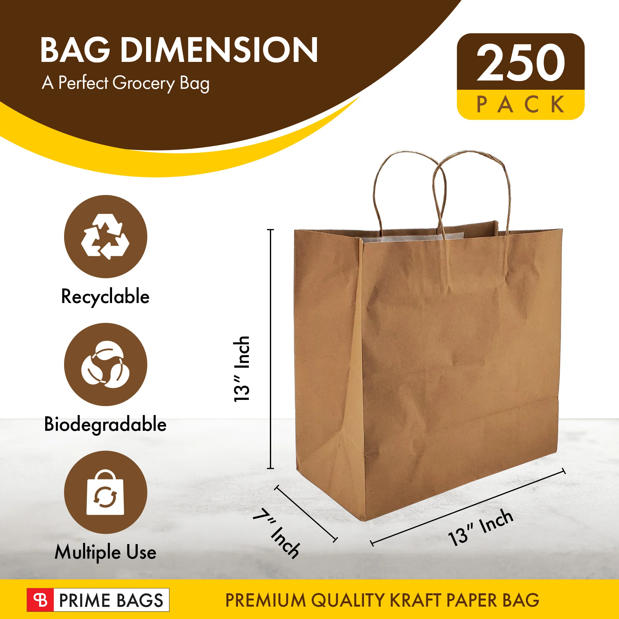 Prime Bags - Delta - Self Adhesive Paper Bags with Twisted Handles - 13x7x13 - Image 3