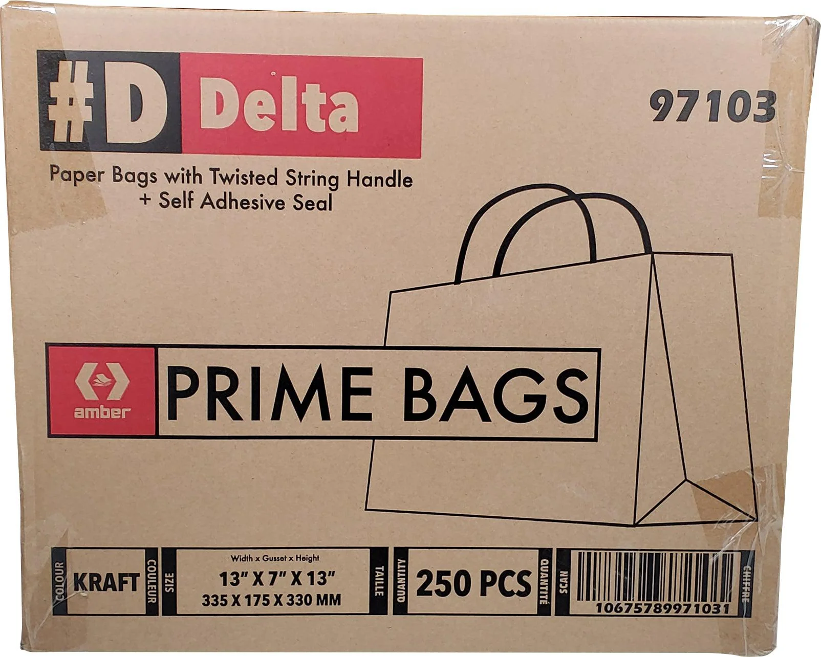 Prime Bags - Delta - Self Adhesive Paper Bags with Twisted Handles - 13x7x13 - Image 4