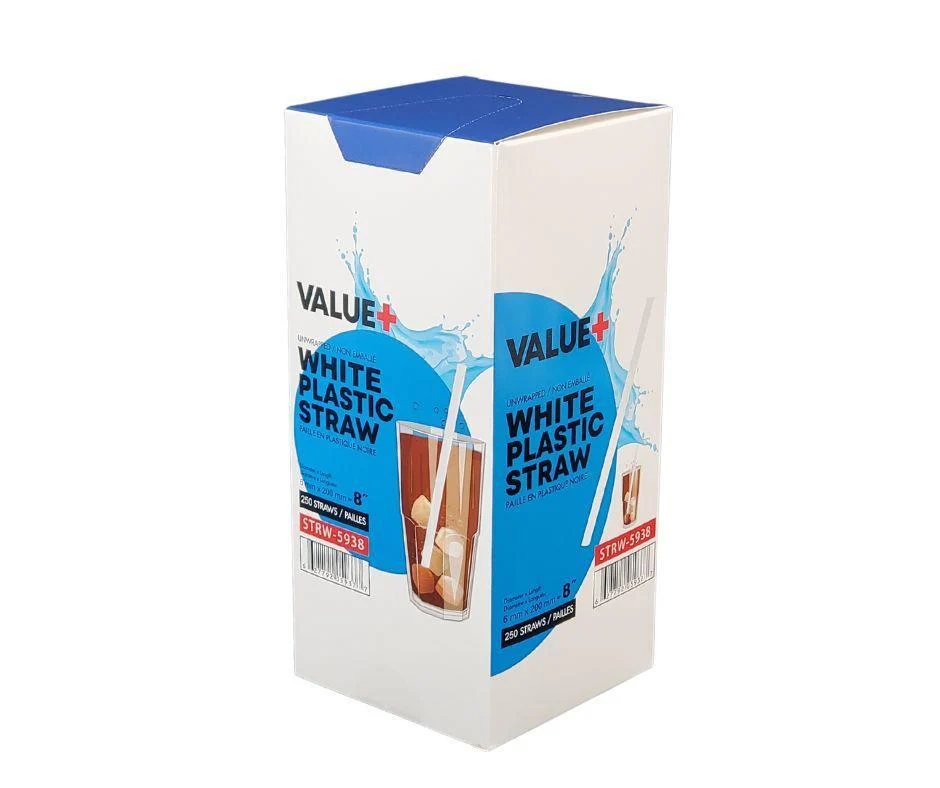 Value+ - 8'' Milkshake Straws – White - Plastic - 6 mm - Image 2