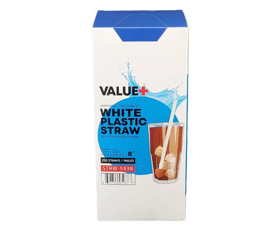 Value+ - 8'' Milkshake Straws – White - Plastic - 6 mm - Image 3