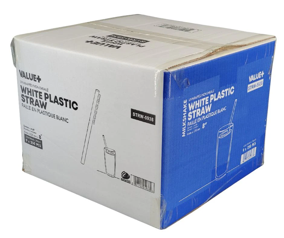 Value+ - 8'' Milkshake Straws – White - Plastic - 6 mm - Image 4