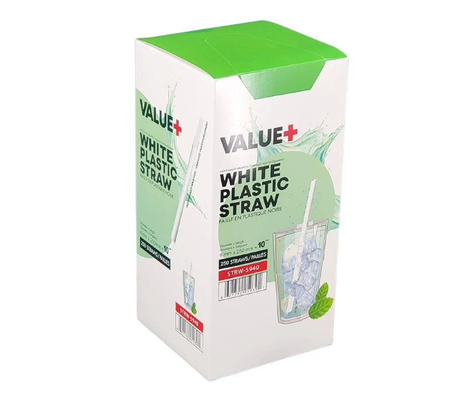 Value+ - 10'' Ind. Wrapped Milkshake Straws – White – Plastic - 6 mm - Image 2